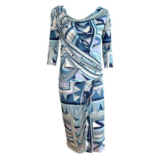 Emilio Pucci Blue Printed Silk Knit Midi Dress