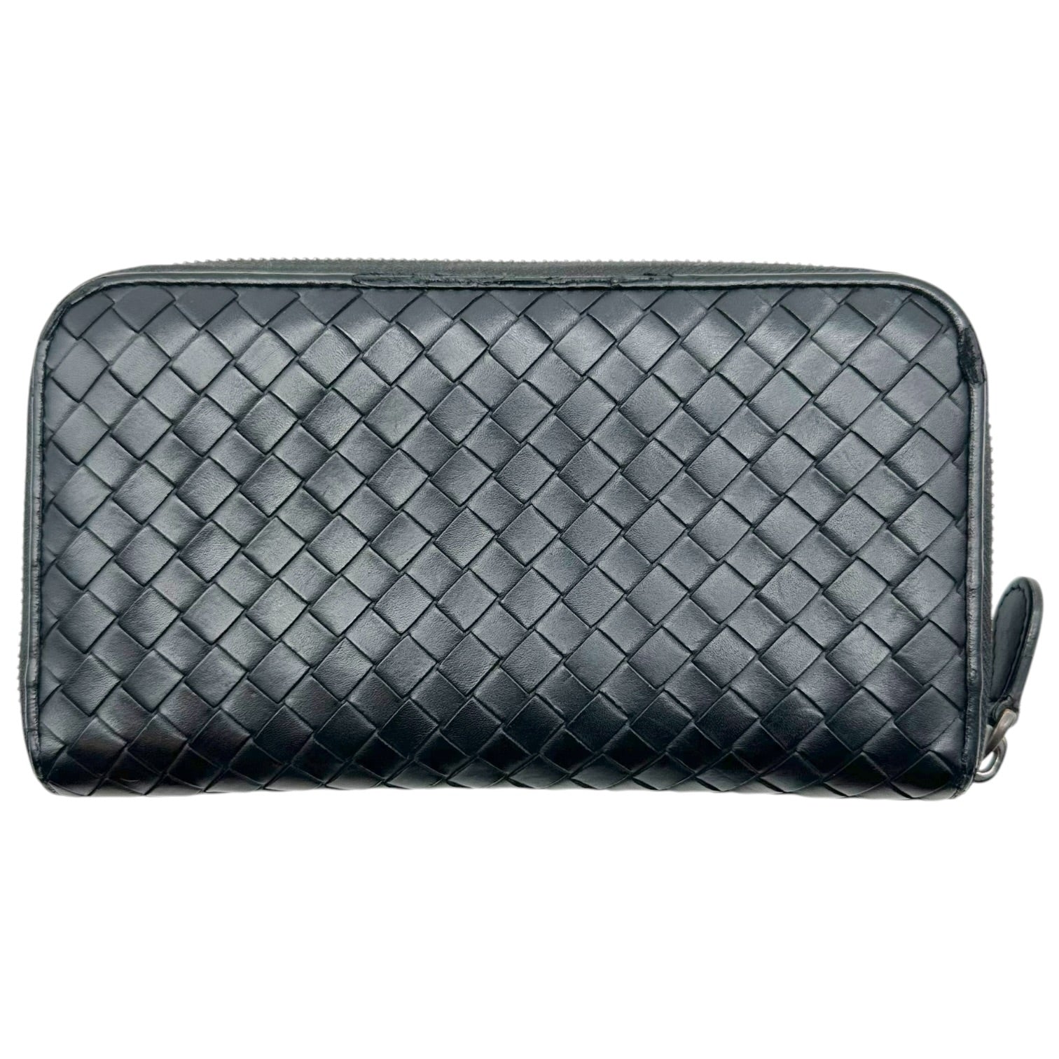 Bottega Veneta Black Intrecciato Leather Zip Wallet