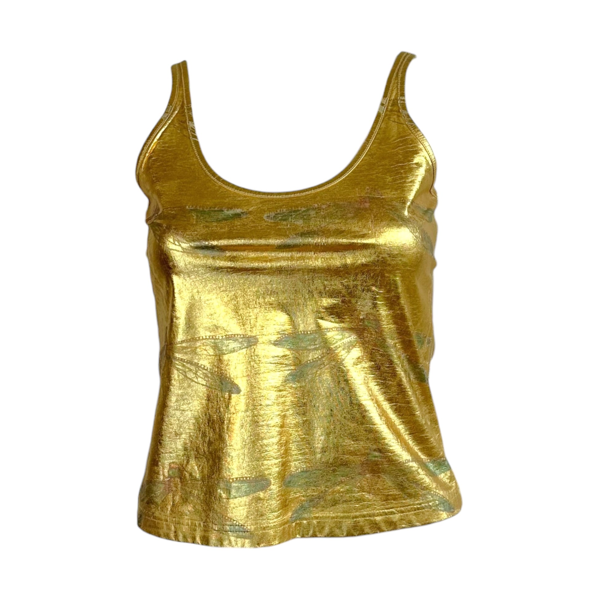 Roberto Cavalli Gold Metallic Lamé Dragonfly Tank Skirt Set