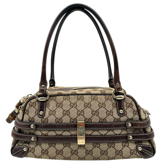 Gucci Brown Monogram & Bamboo East West Shoulder Bag