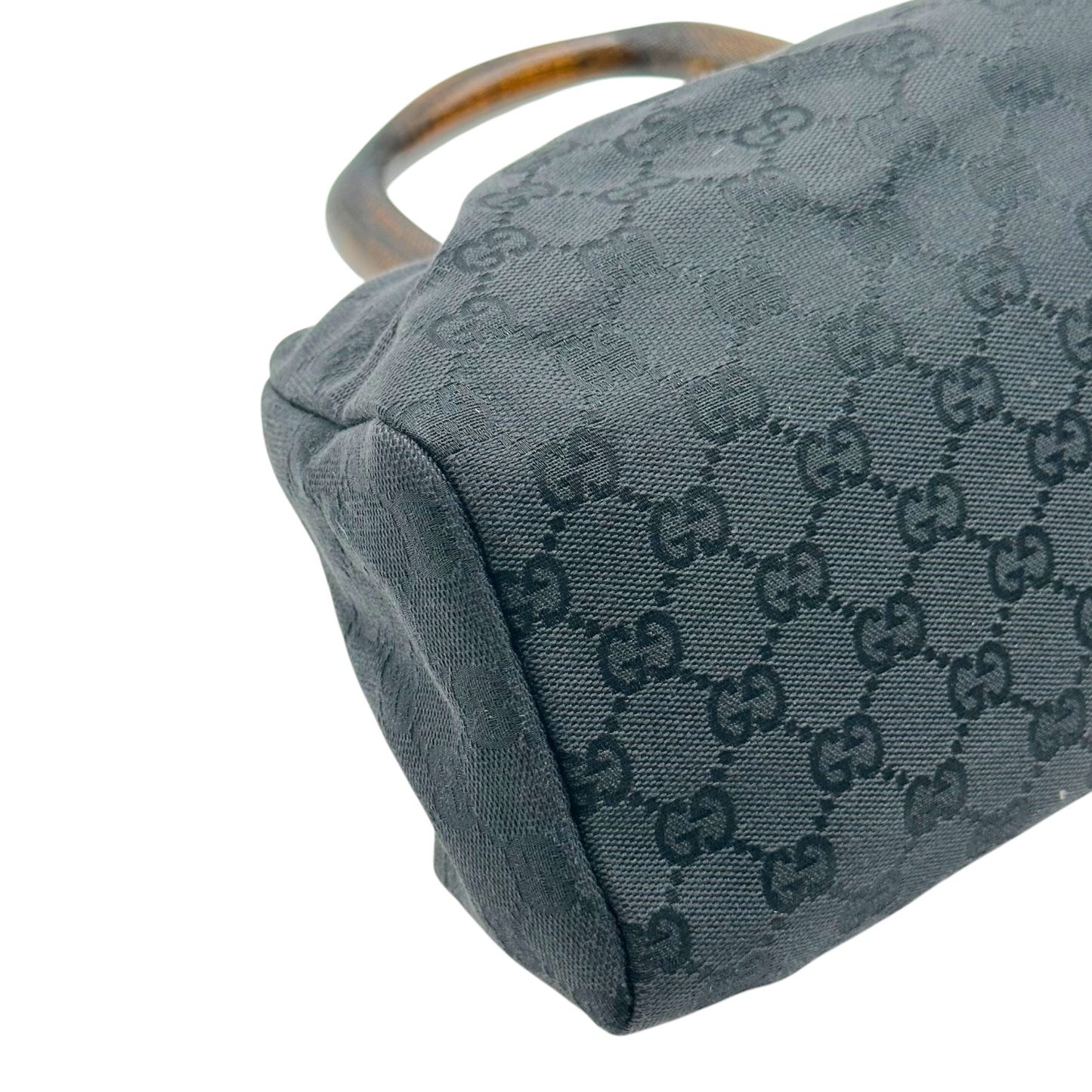 Gucci Black Monogram East-West Wooden Handle Handbag