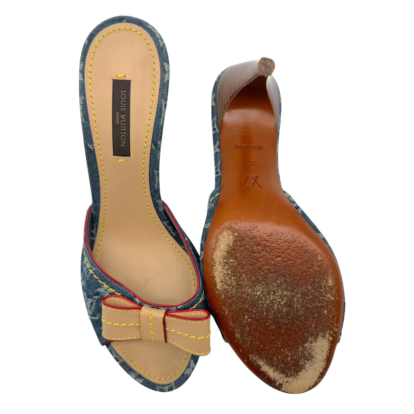 Louis Vuitton Denim Monogram Kitten Heel Mule Sandals