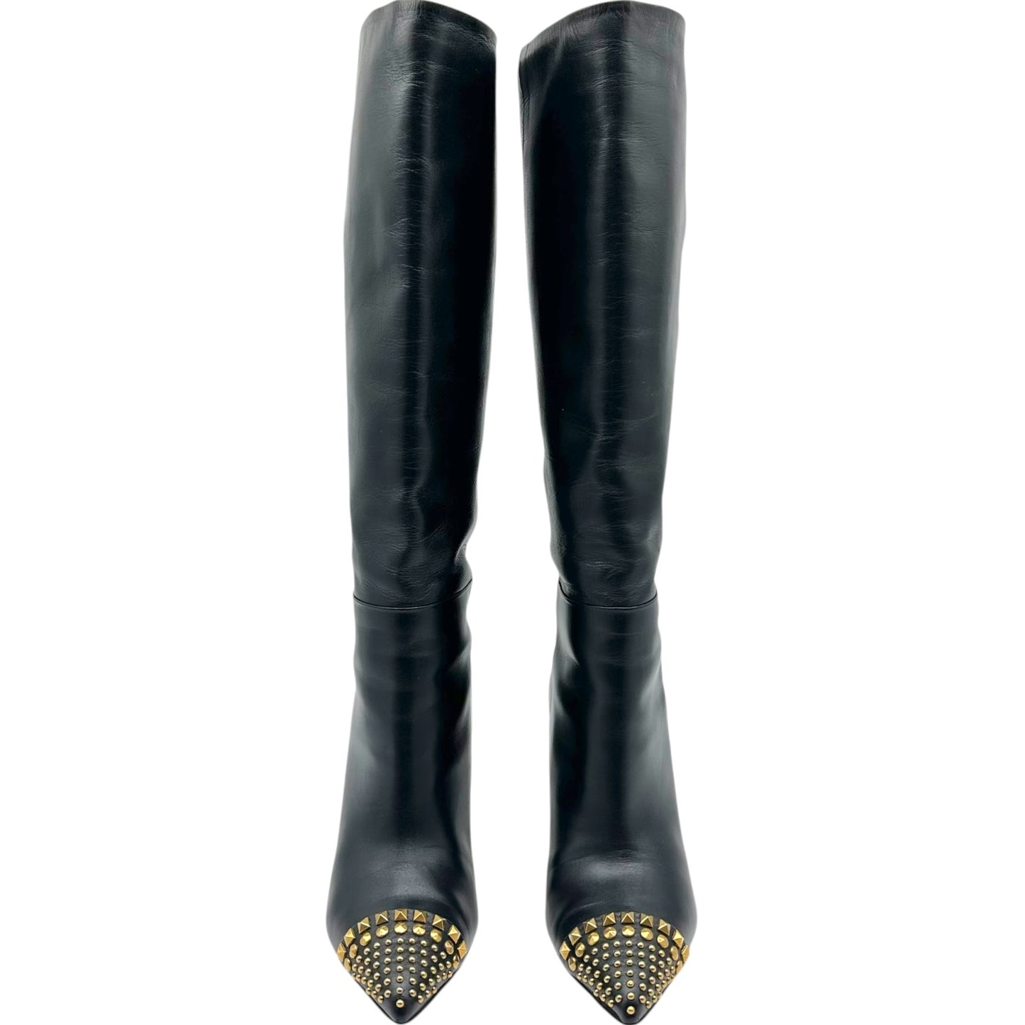 Gucci Black & Gold Studded Heeled Knee High Boots