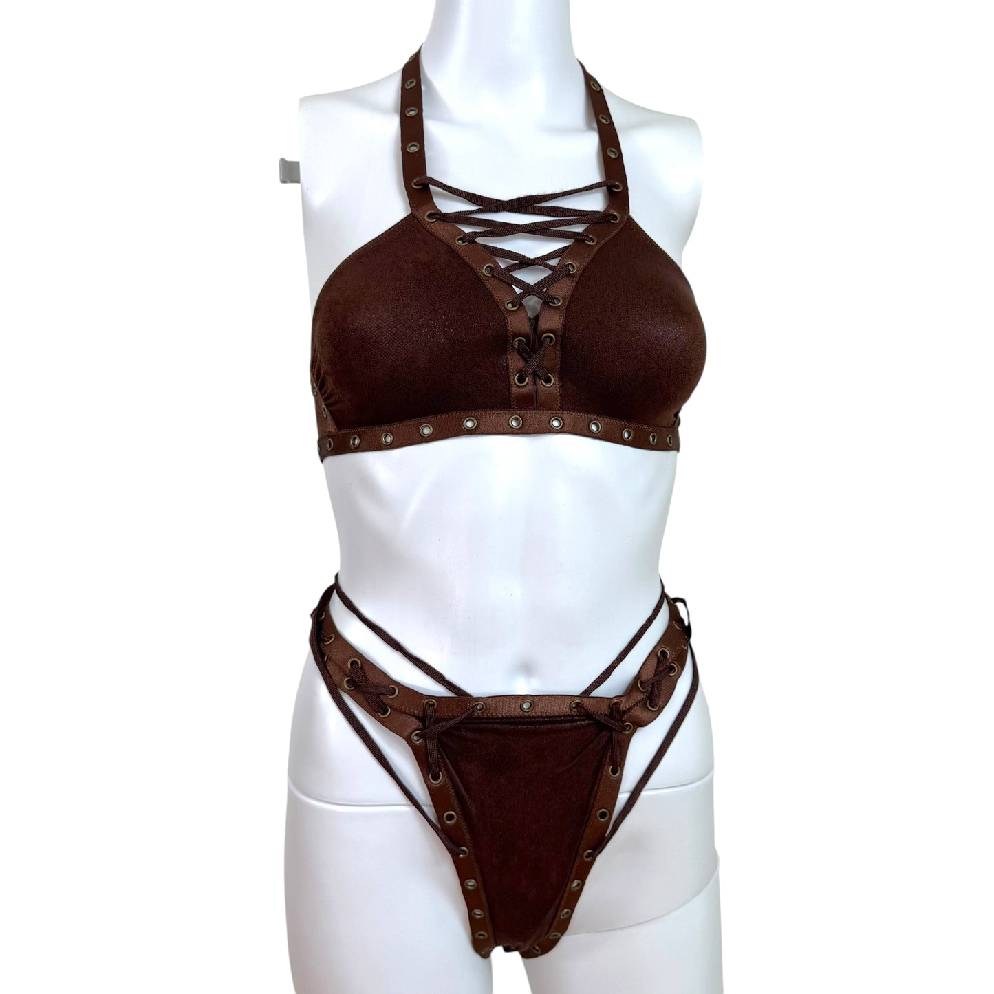 Christian Dior S/S 2003 Brown Lace Up Bikini Set