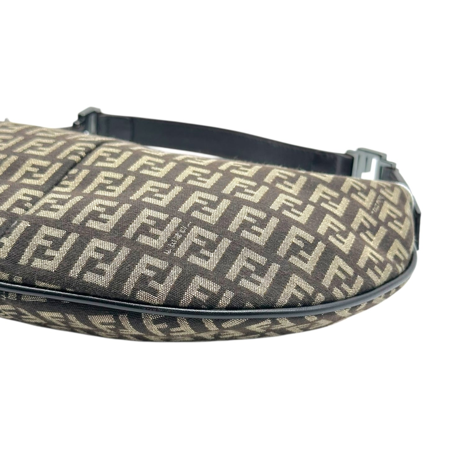 Fendi Brown & Tan Zucchino Monogram Crescent Shoulder Bag
