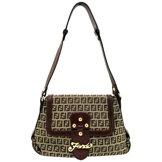 Fendi Brown & Tan Zucchino Monogram Logo Charm Shoulder Bag