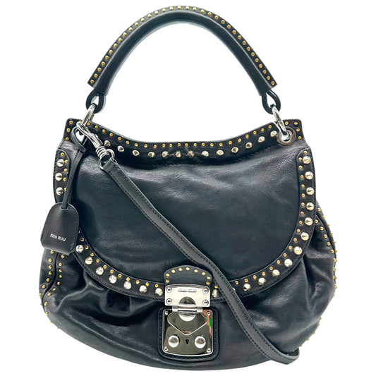 Miu Miu Black Leather Studded Hobo Bag