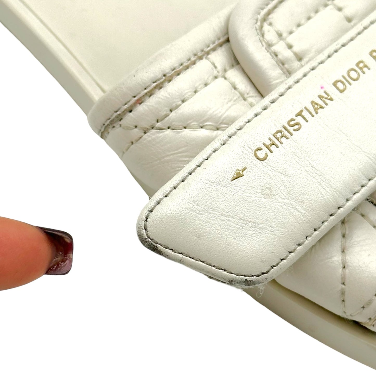 Christian Dior Ivory Cannage Leather Flat Slide Sandals