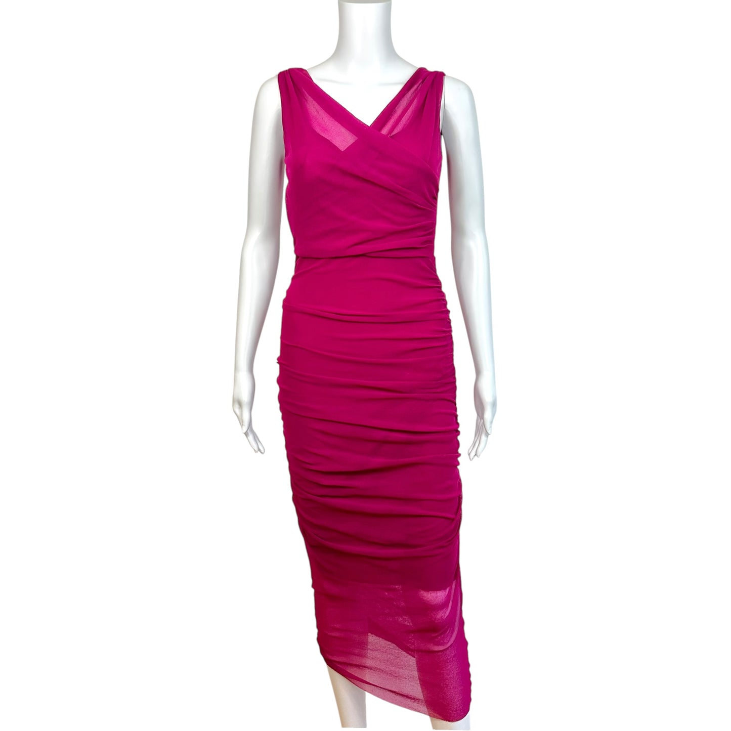 Jean Paul Gaultier Soleil Pink Mesh Ruched Midi Dress