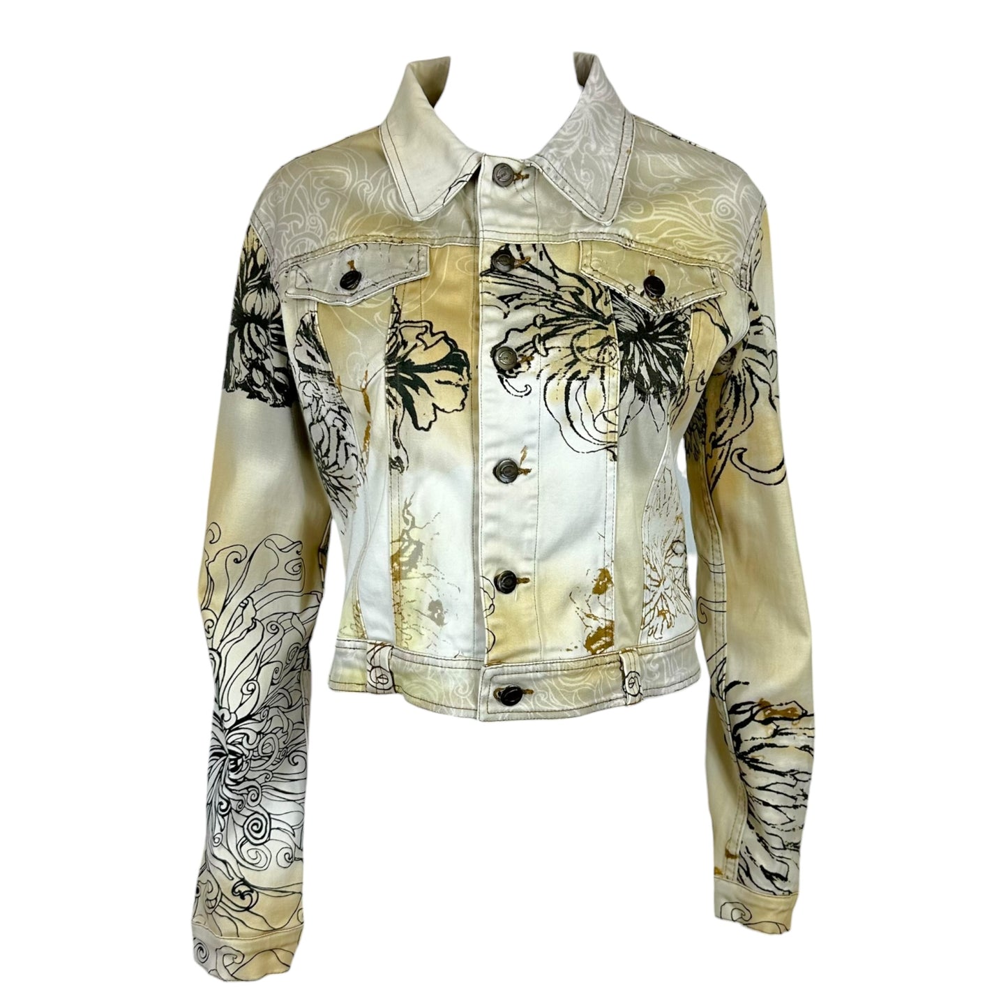 Just Cavalli Roberto Cavalli Beige & Black Floral Printed Jeans & Jacket Set