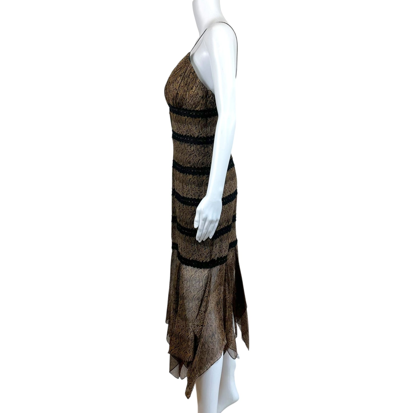 Bob Mackie Brown & Black Paisley Print Beaded Silk Midi Dress & Scarf Set