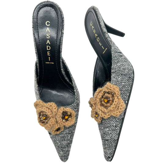 Casadei Tweed & Knit Kitten Heel Mules