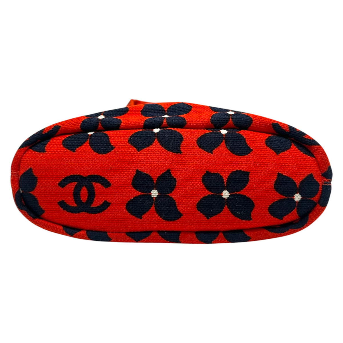 Chanel Kisslock Handbag Bright Red Navy Clover Print