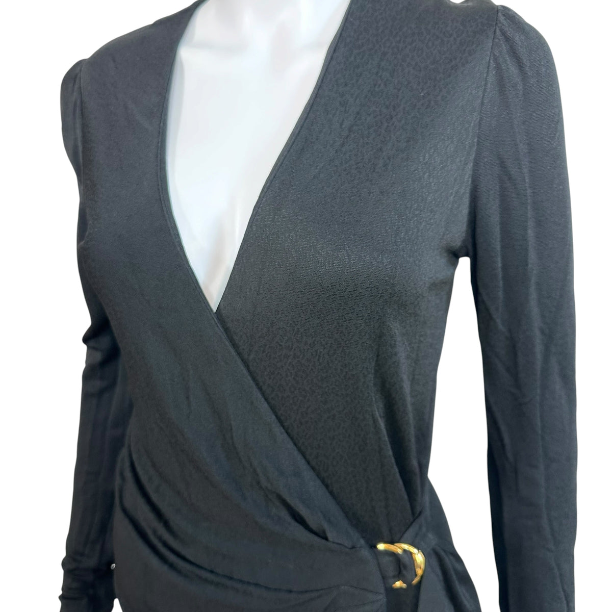 Gucci Black Leopard Print Knit Wrap Longsleeve Midi Dress