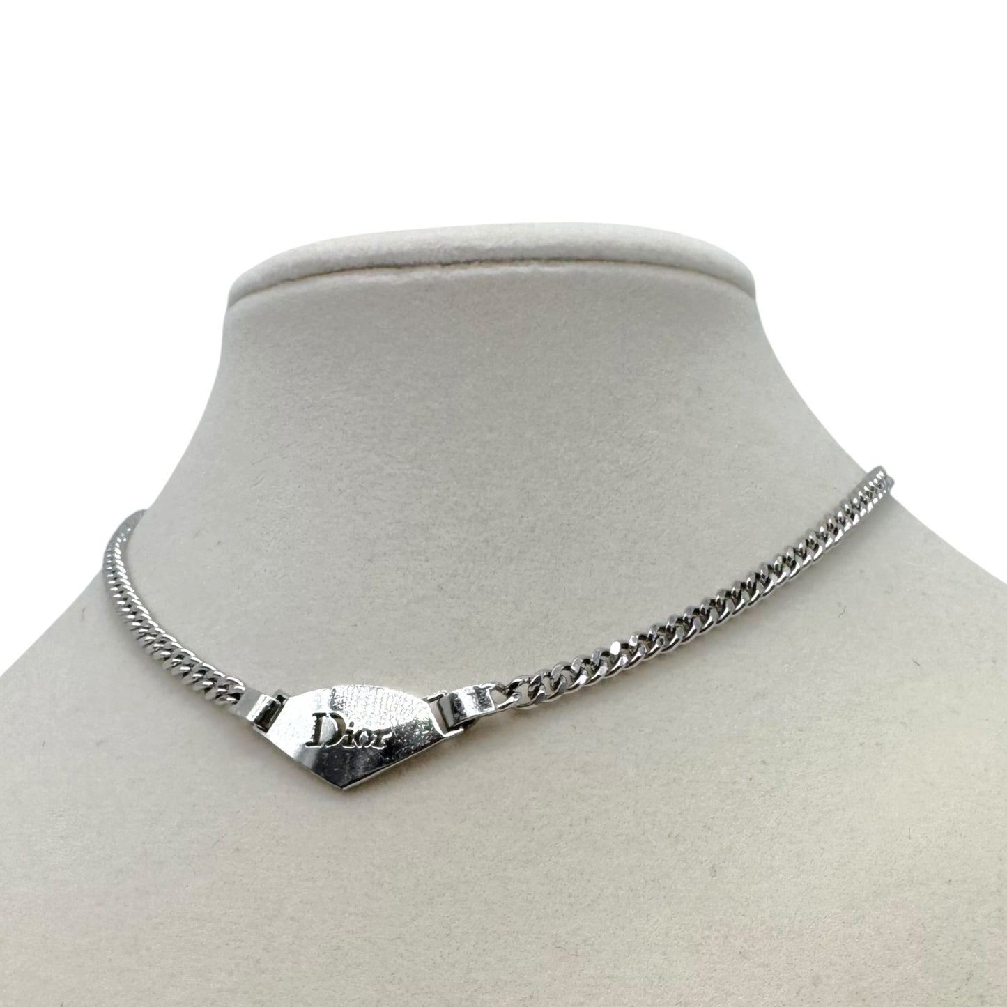 Christian Dior Silver Logo Plate Necklace
