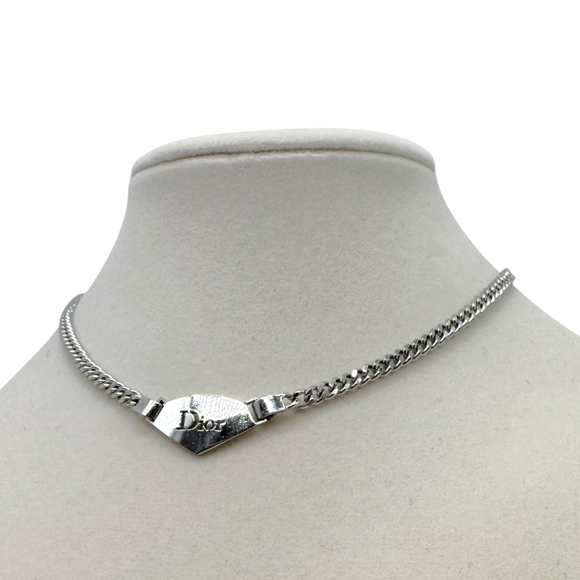 Christian Dior Silver Logo Plate Necklace