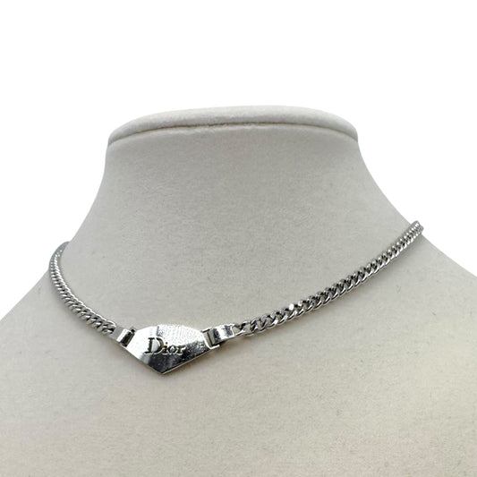 Christian Dior Silver Logo Plate Necklace
