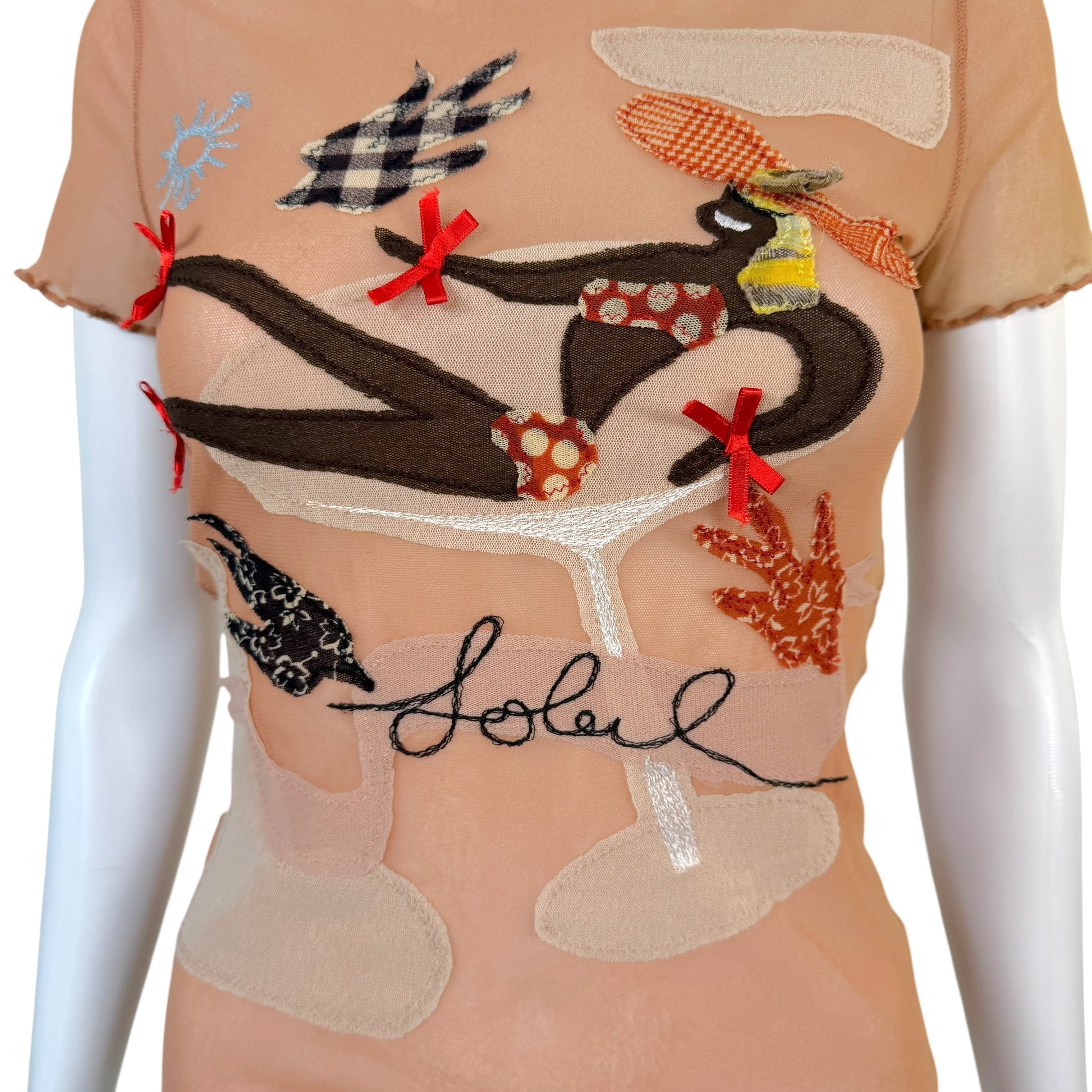 Jean Paul Gaultier Soleil Pink Mesh Patchwork T-Shirt - Outfit Repeater