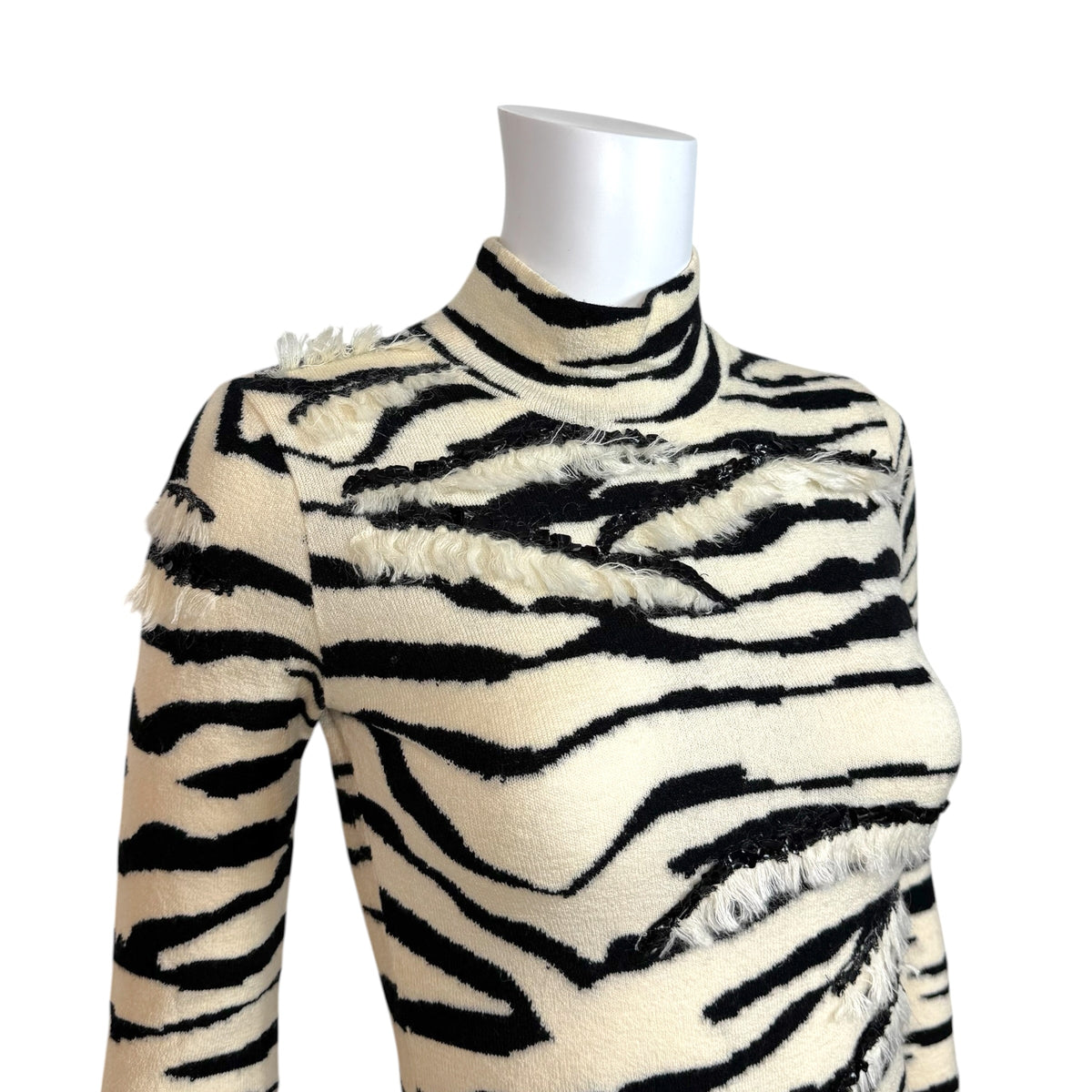 Blumarine Zebra Print Knit & Sequin Mock Neck Mini Dress
