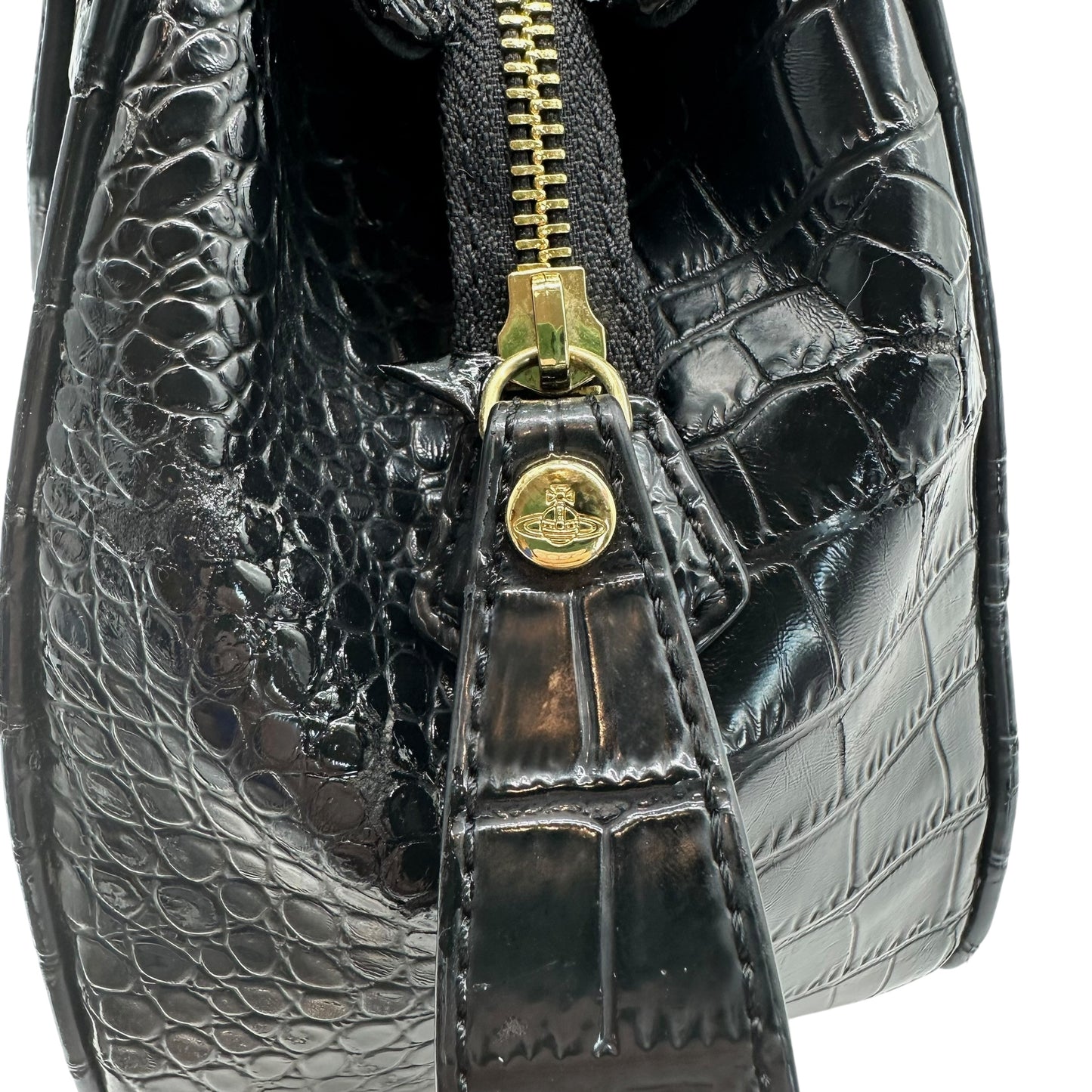 Vivienne Westwood Black Croc Embossed Bowler Bag - Outfit Repeater