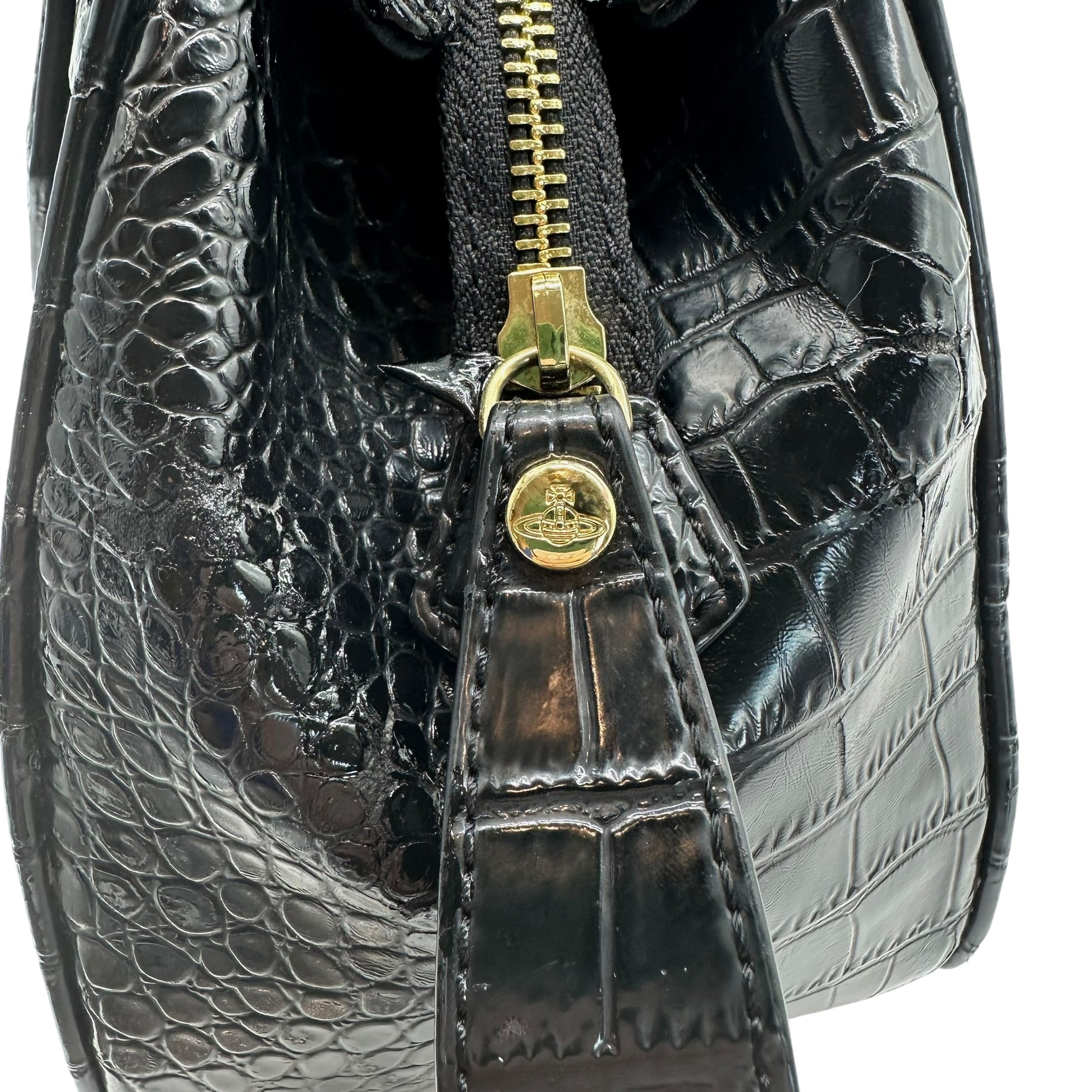 Vivienne Westwood Black Croc Embossed Bowler Bag - Outfit Repeater