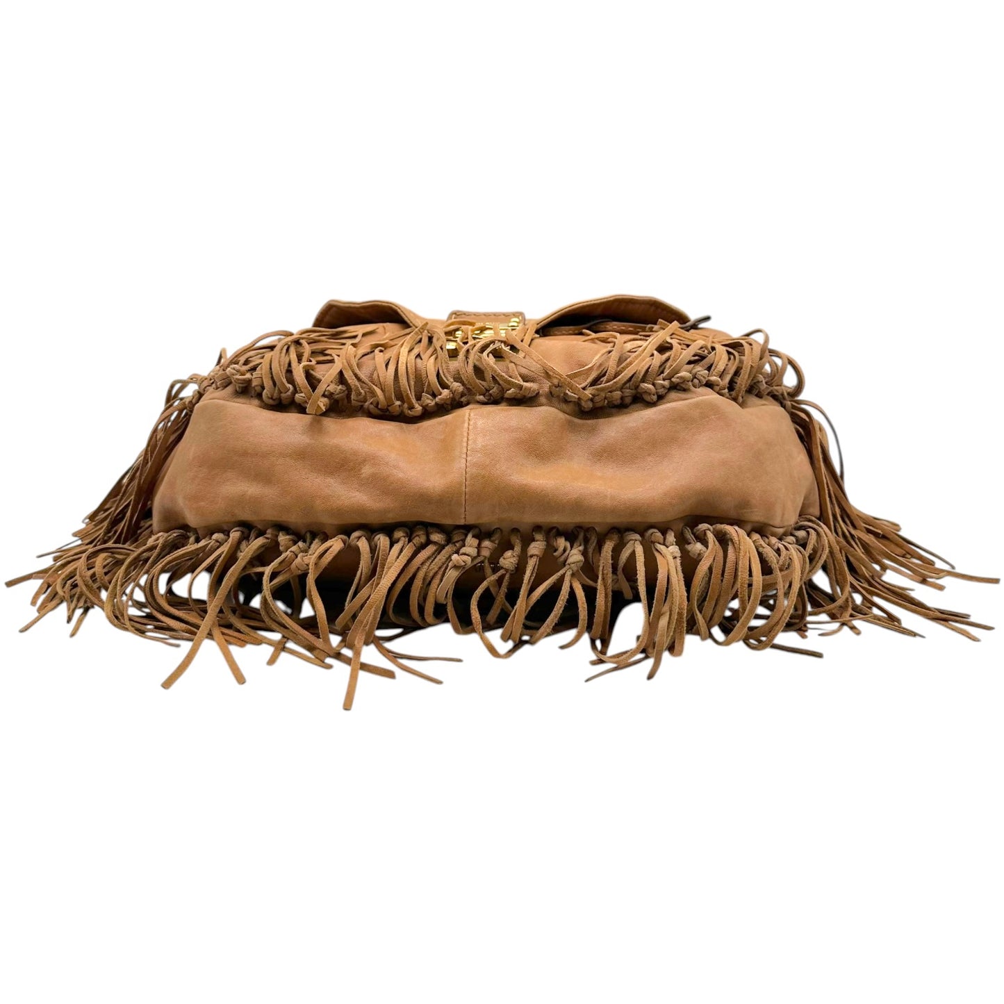 Miu Miu Brown Leather Fringe Trim 2-Way Hobo Bag