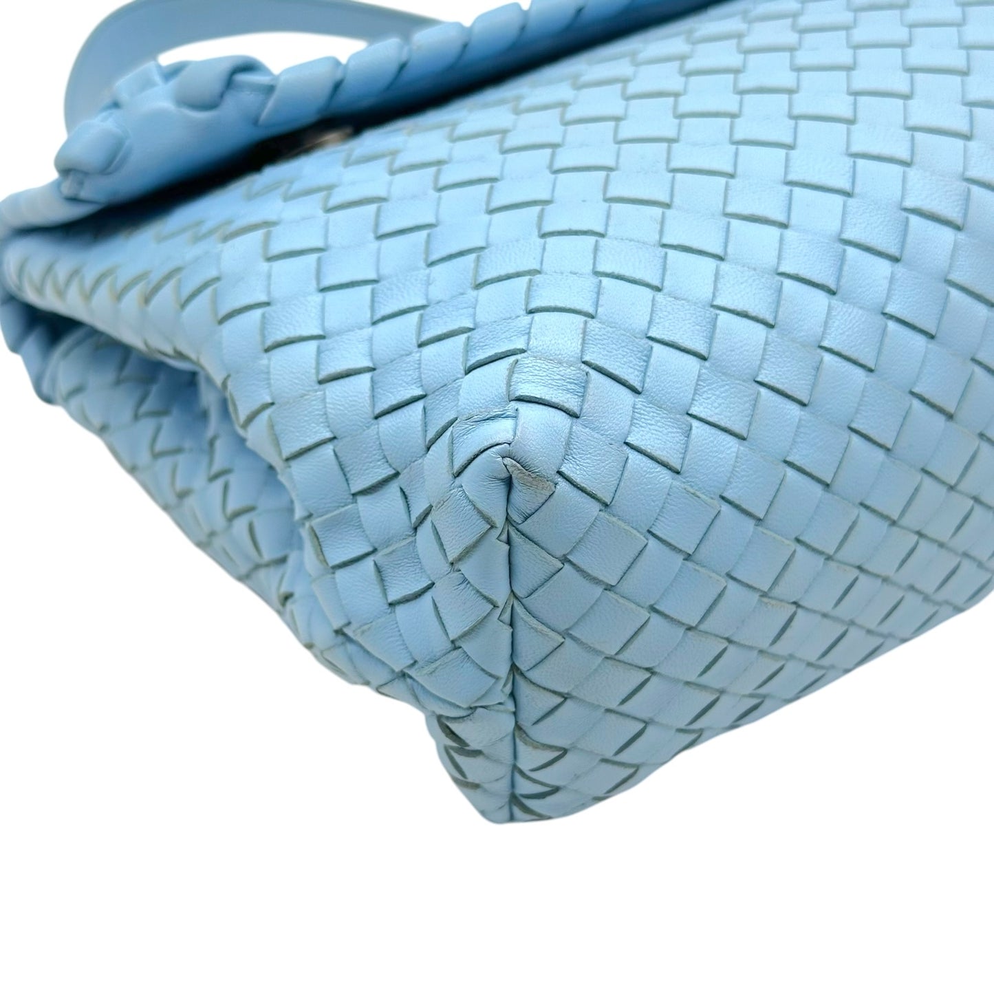 Bottega Veneta Light Blue Intrecciato Leather Flap Shoulder Bag