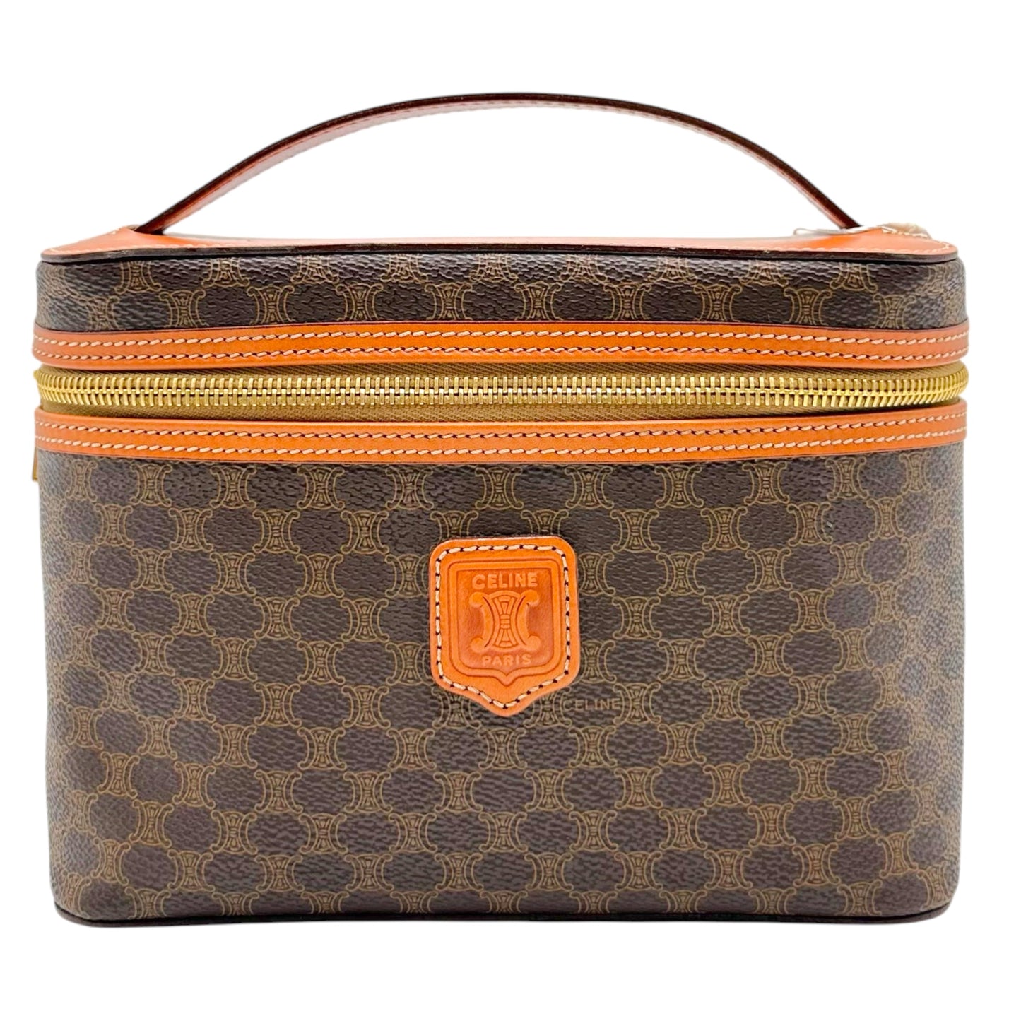 Celine Brown Triomphe Monogram Top Handle Vanity Bag