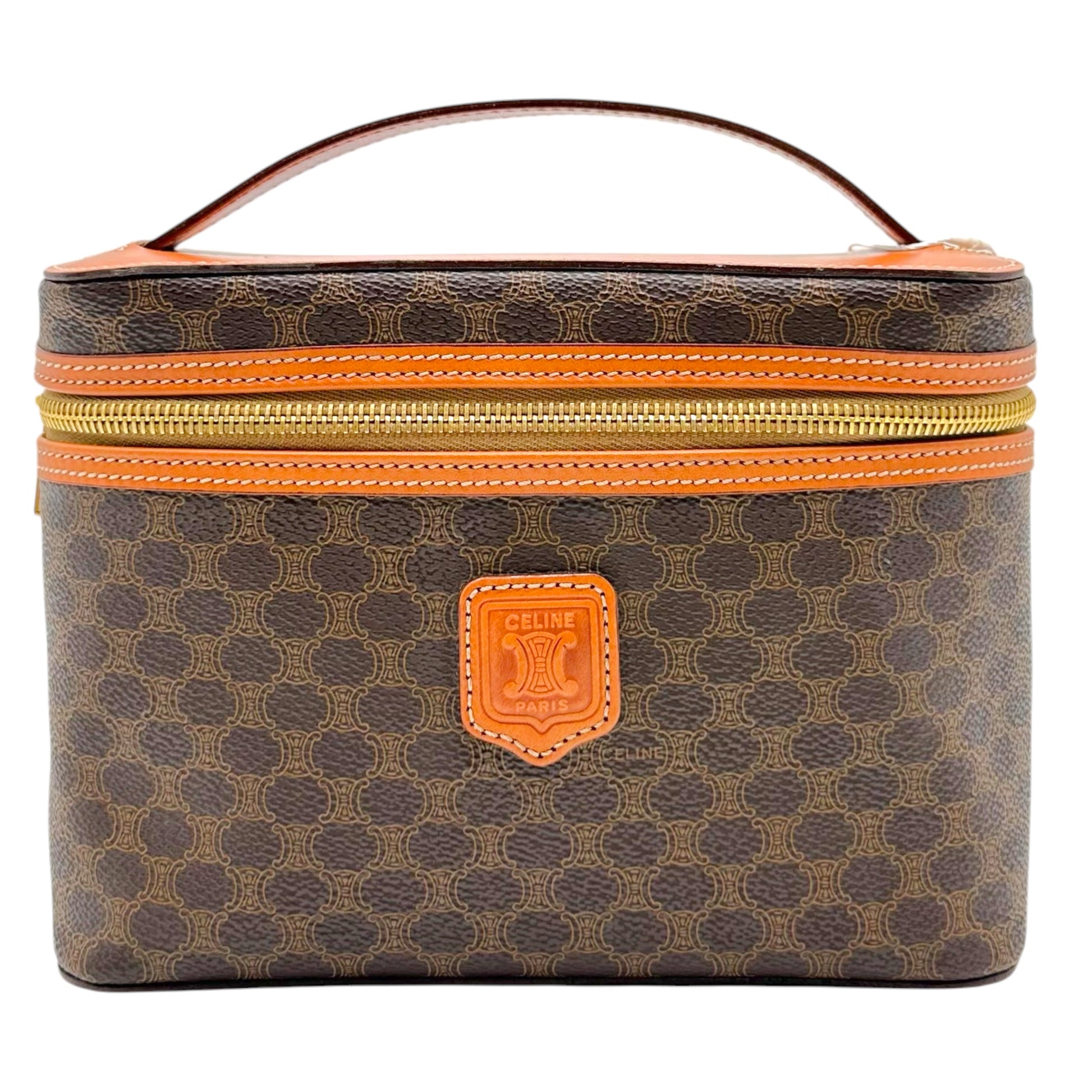 Celine Brown Triomphe Monogram Top Handle Vanity Bag