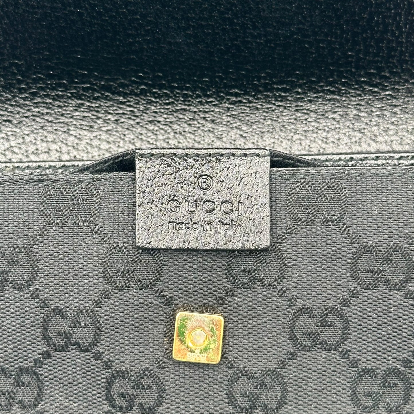 Gucci Black Monogram Gold Studded Mini Pochette Bag - Outfit Repeater