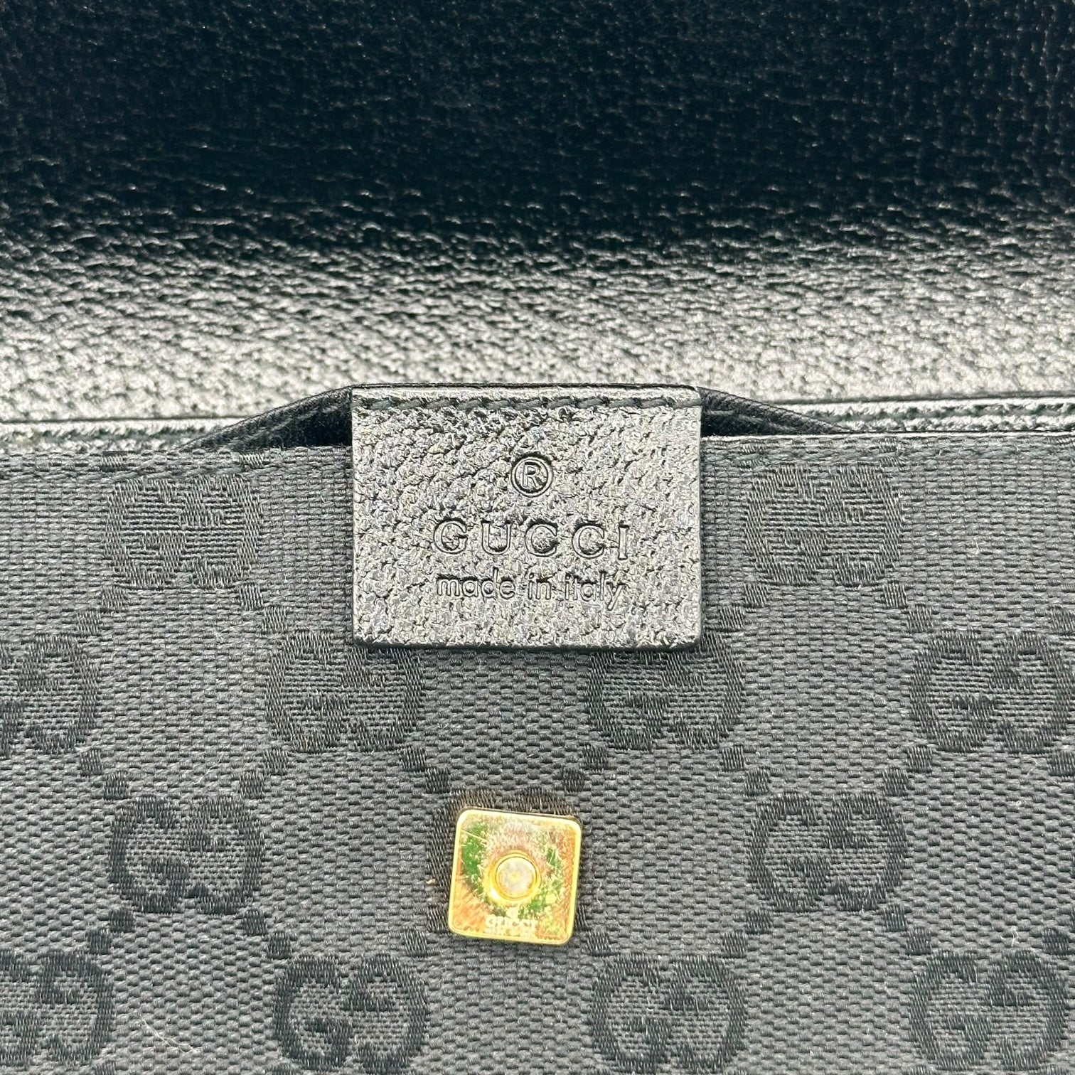 Gucci Black Monogram Gold Studded Mini Pochette Bag - Outfit Repeater
