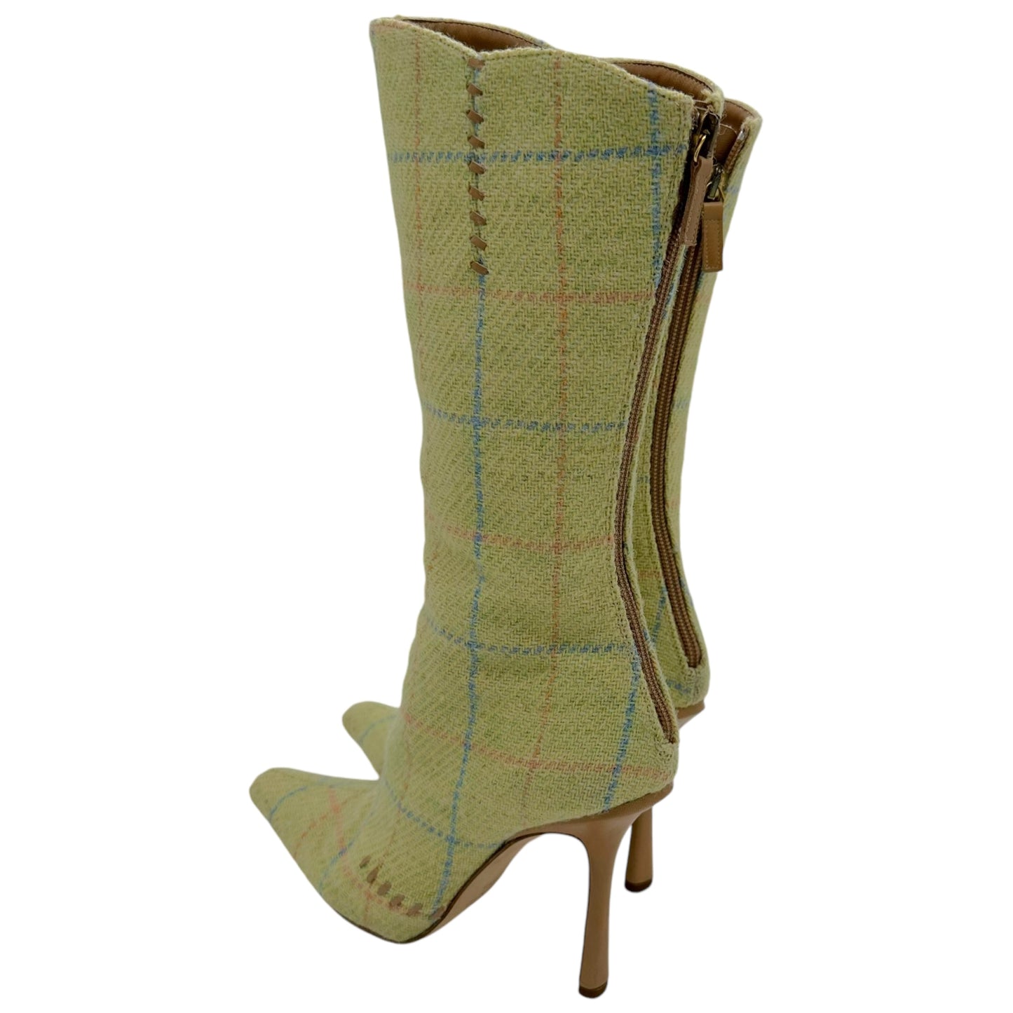 Jimmy Choo Green Plaid Wool Heeled Boots - Outfit Repeater