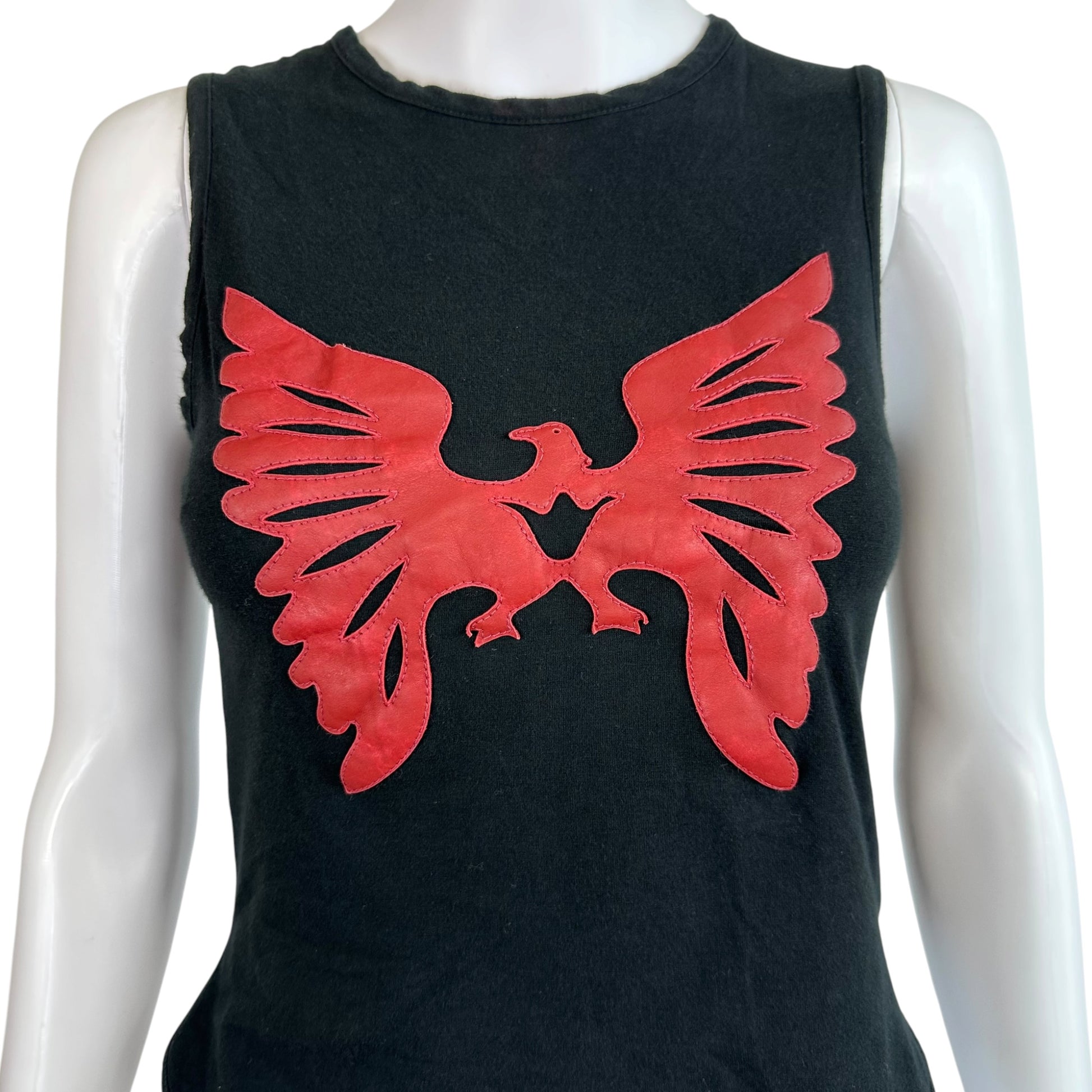 Dolce & Gabbana Black Red Leather Eagle Tank Top