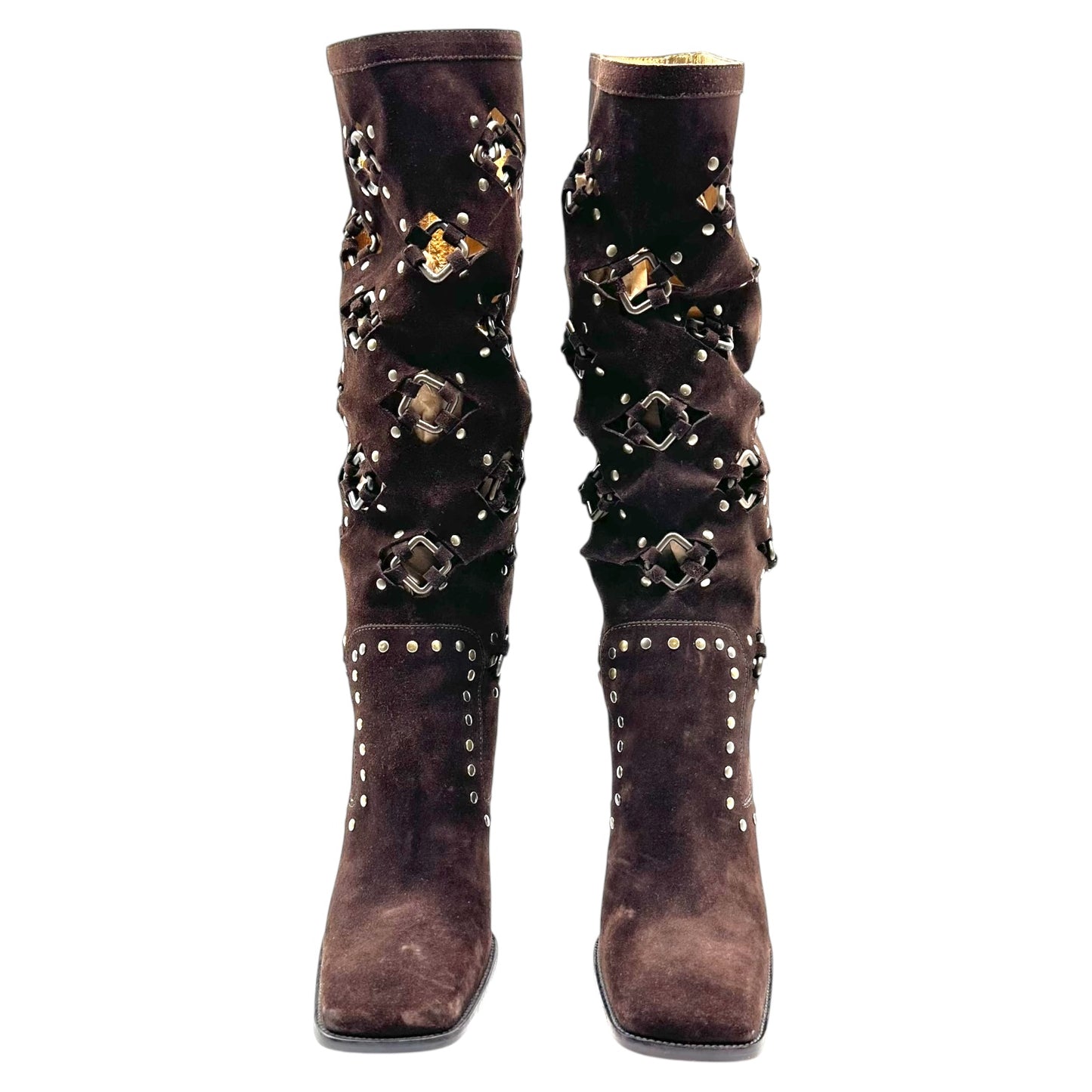 Dolce & Gabbana Brown Suede Cut-Out Heeled Slouch Boots