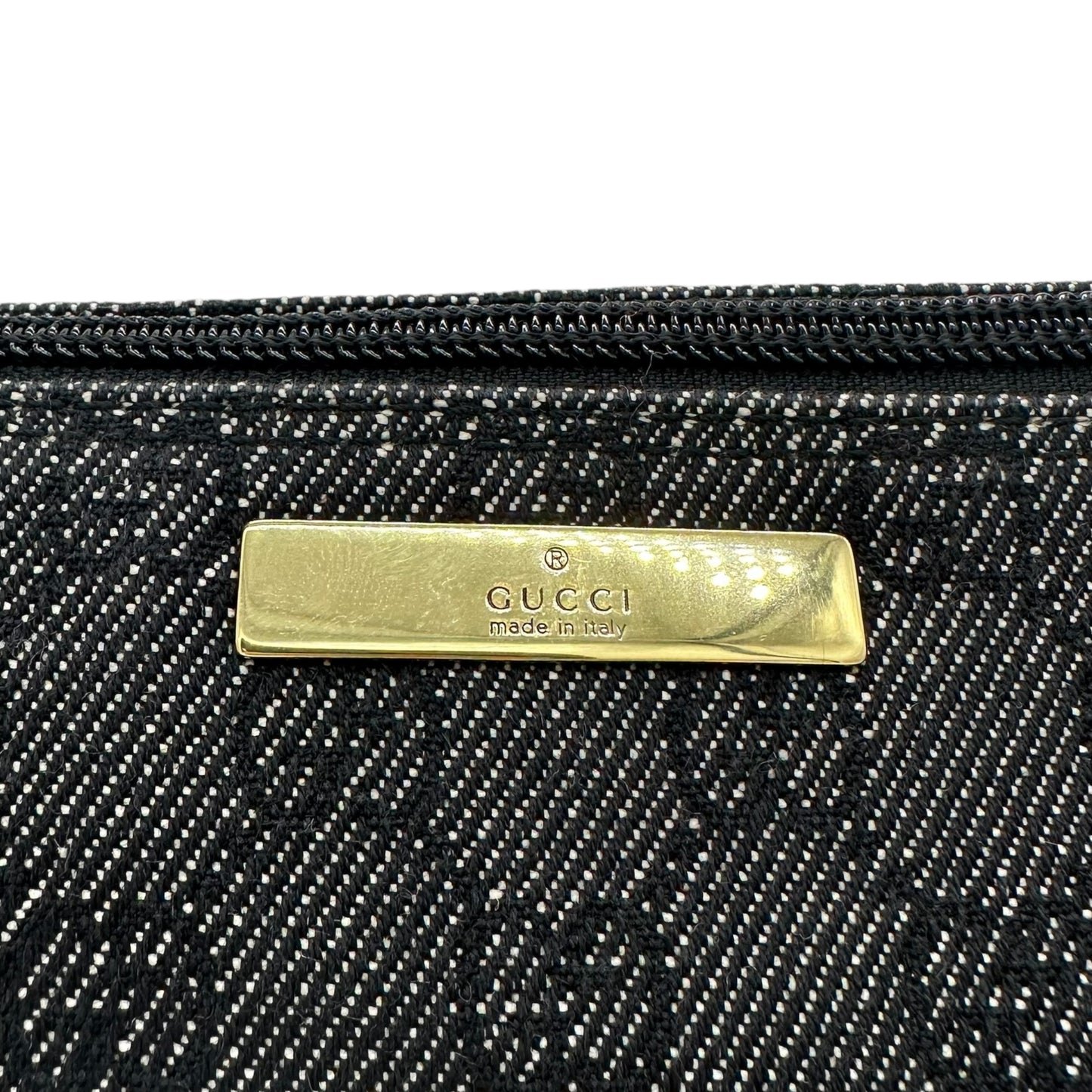 Gucci Gray Denim Monogram Pochette Bag - Outfit Repeater