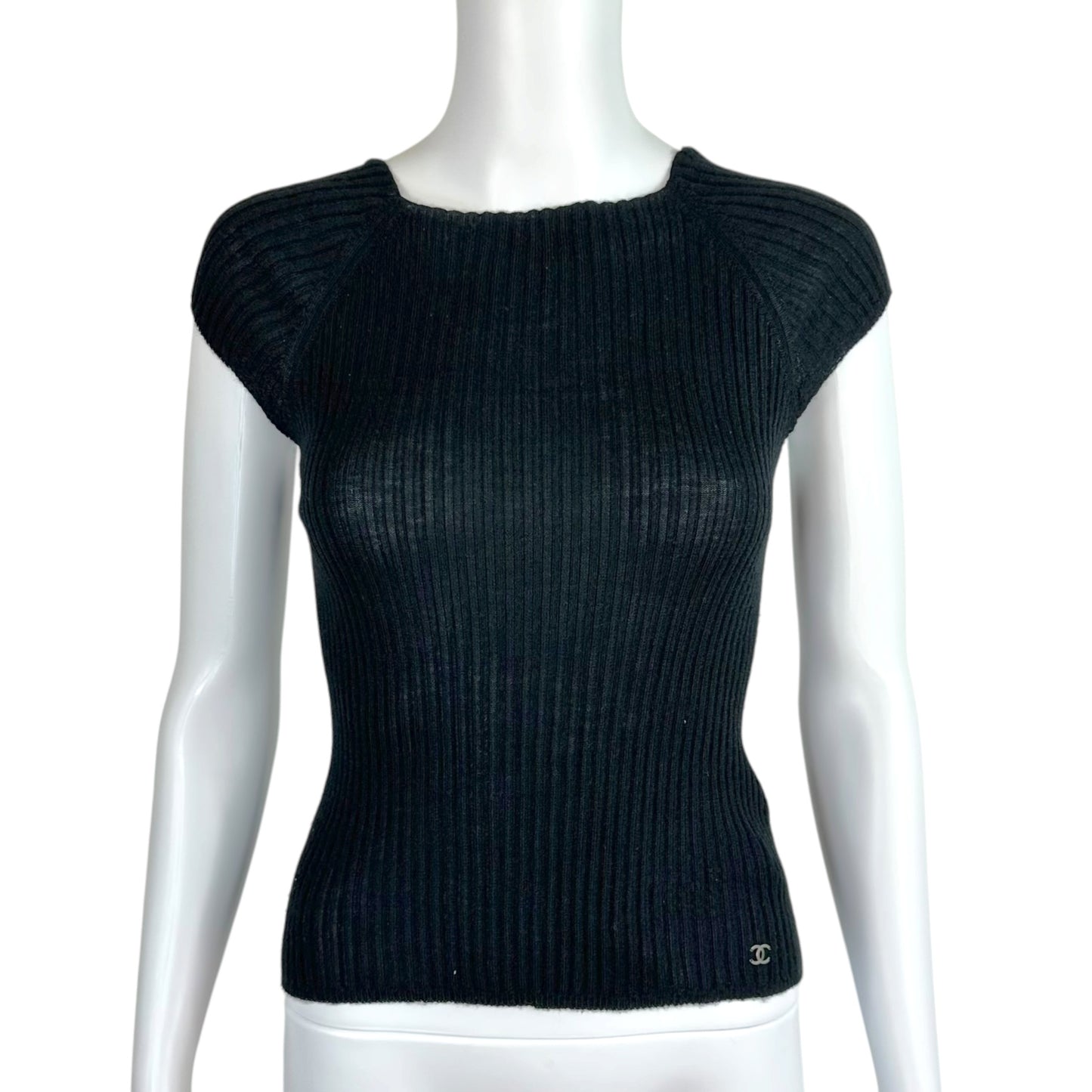 Chanel Black Cashmere Silk Open Back Knit Top