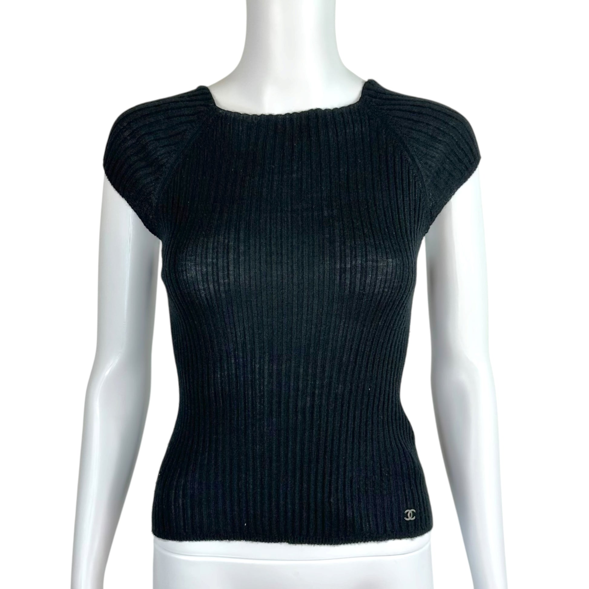 Chanel Black Cashmere Silk Open Back Knit Top