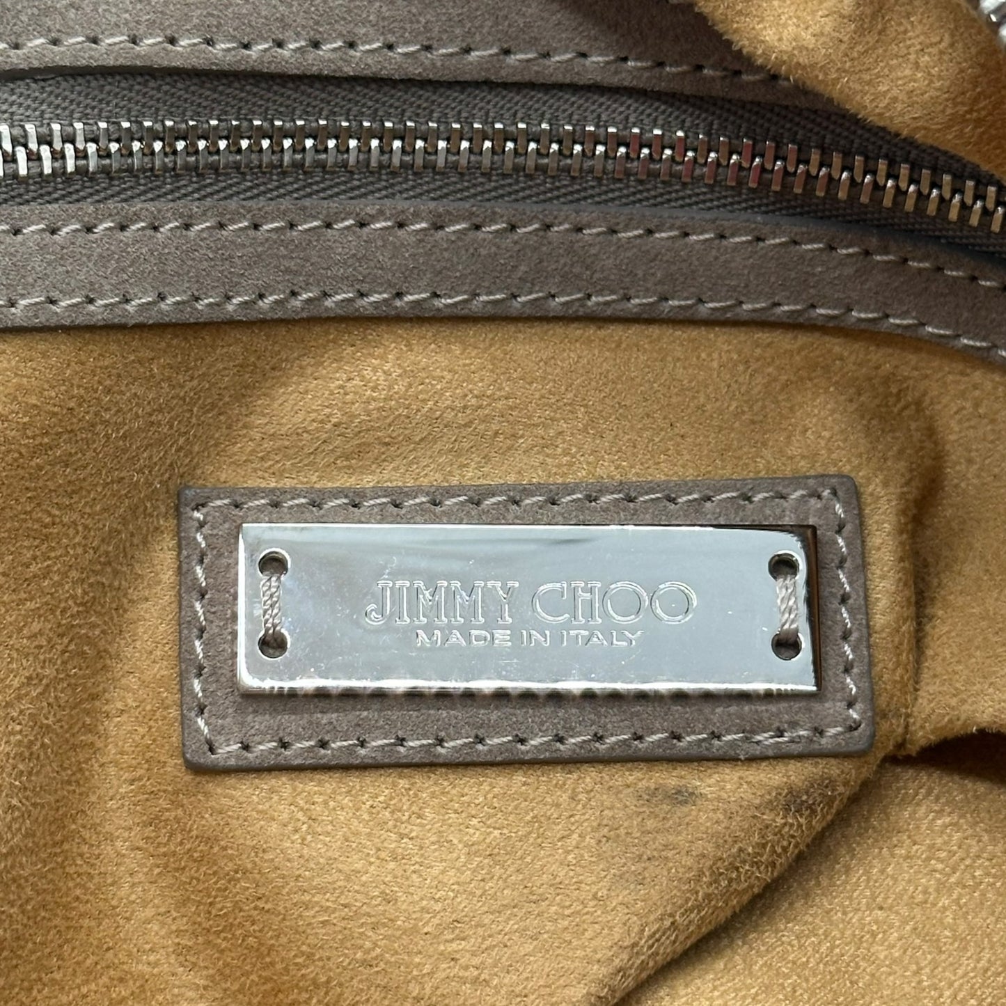 Jimmy Choo Gray & Silver Studded Suede Hobo Bag