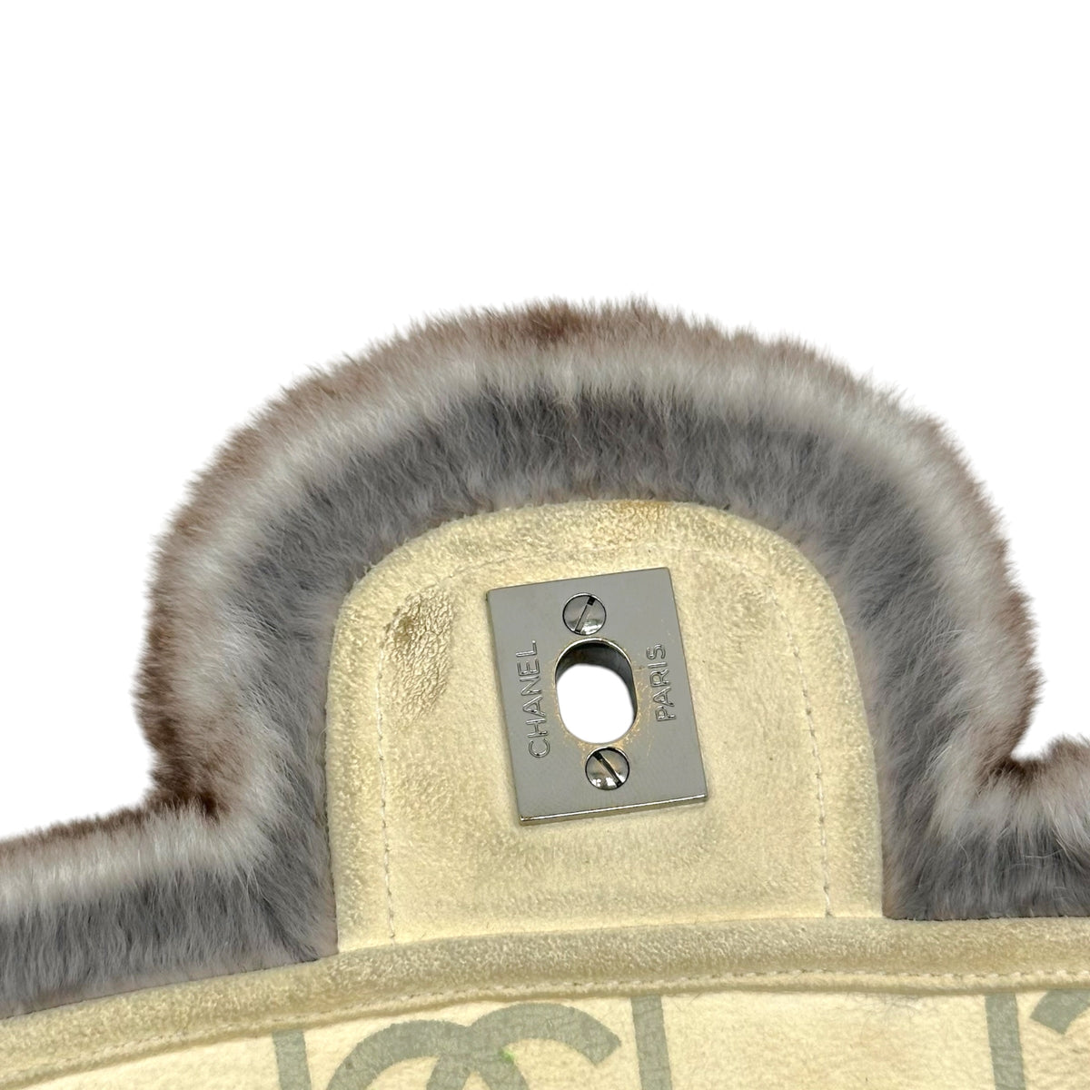 Chanel Small Flap Shoulder Bag Brown Gray Rabbit Fur