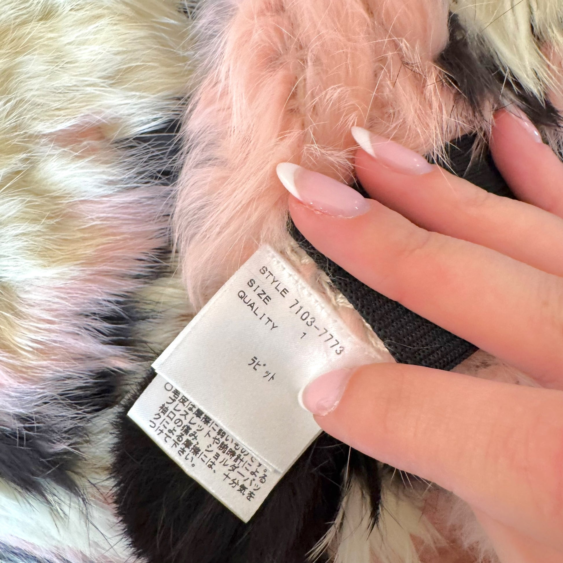 Vintage Chuchu Butter Yellow & Pink Patterned Rabbit Fur Poncho - Outfit Repeater