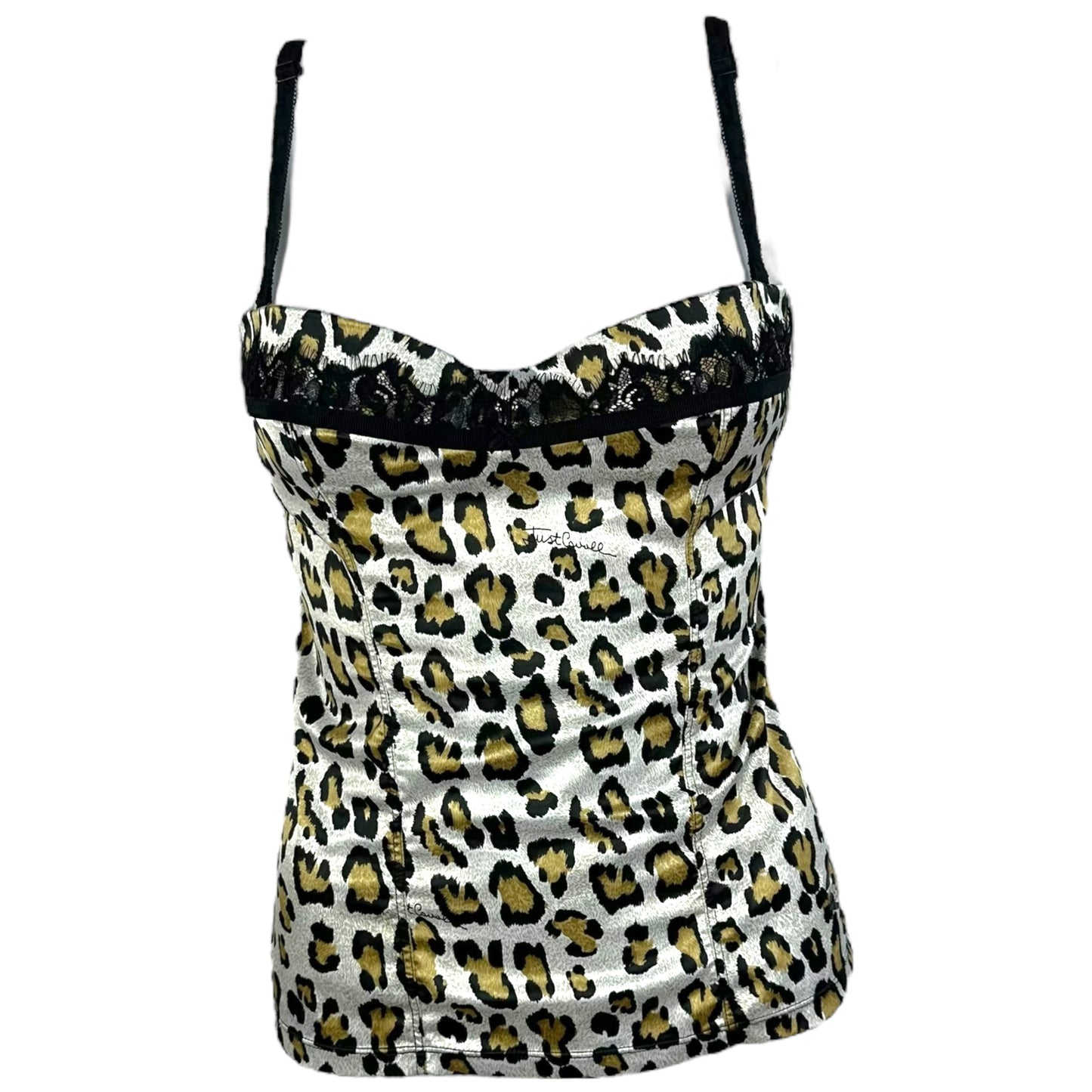 Just Cavalli Roberto Cavalli Leopard Print Lace Back Bustier Top