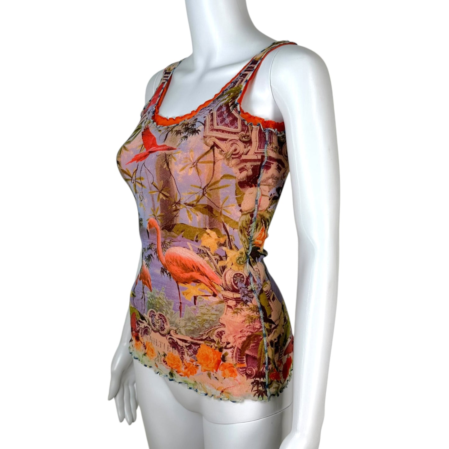 Jean Paul Gaultier Mesh Tank Top Flamingo Tropical Print