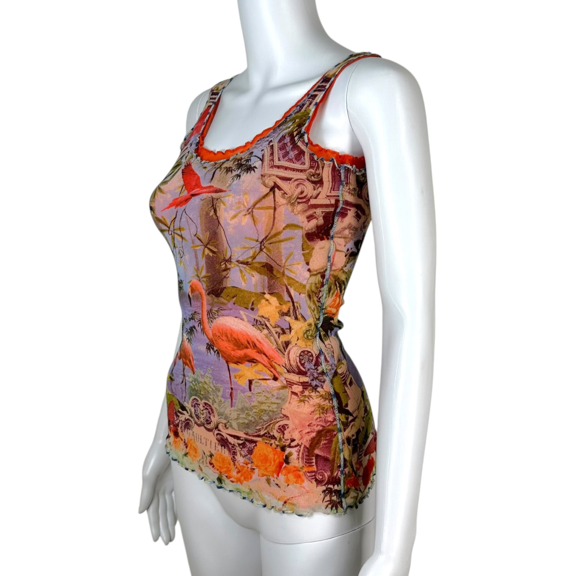 Jean Paul Gaultier Mesh Tank Top Flamingo Tropical Print