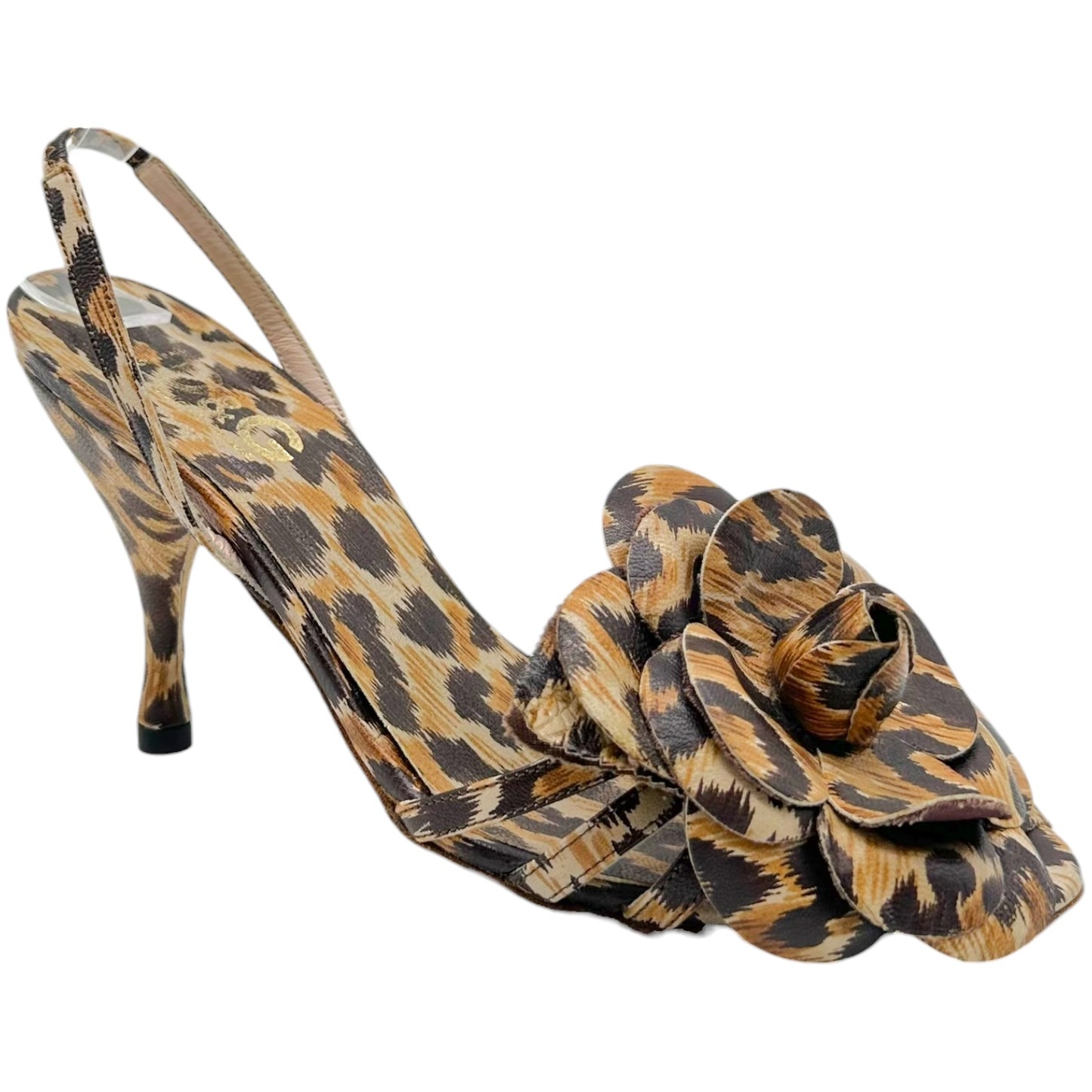 D&G Dolce & Gabbana Leopard Print Flower Leather Sandal Heels