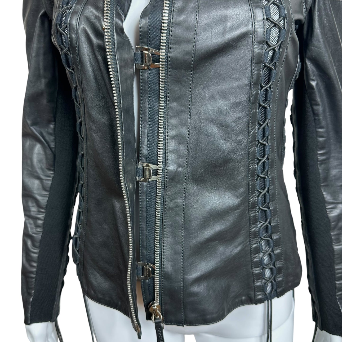 Gucci S/S 2010 Lace Up Black Leather Jacket