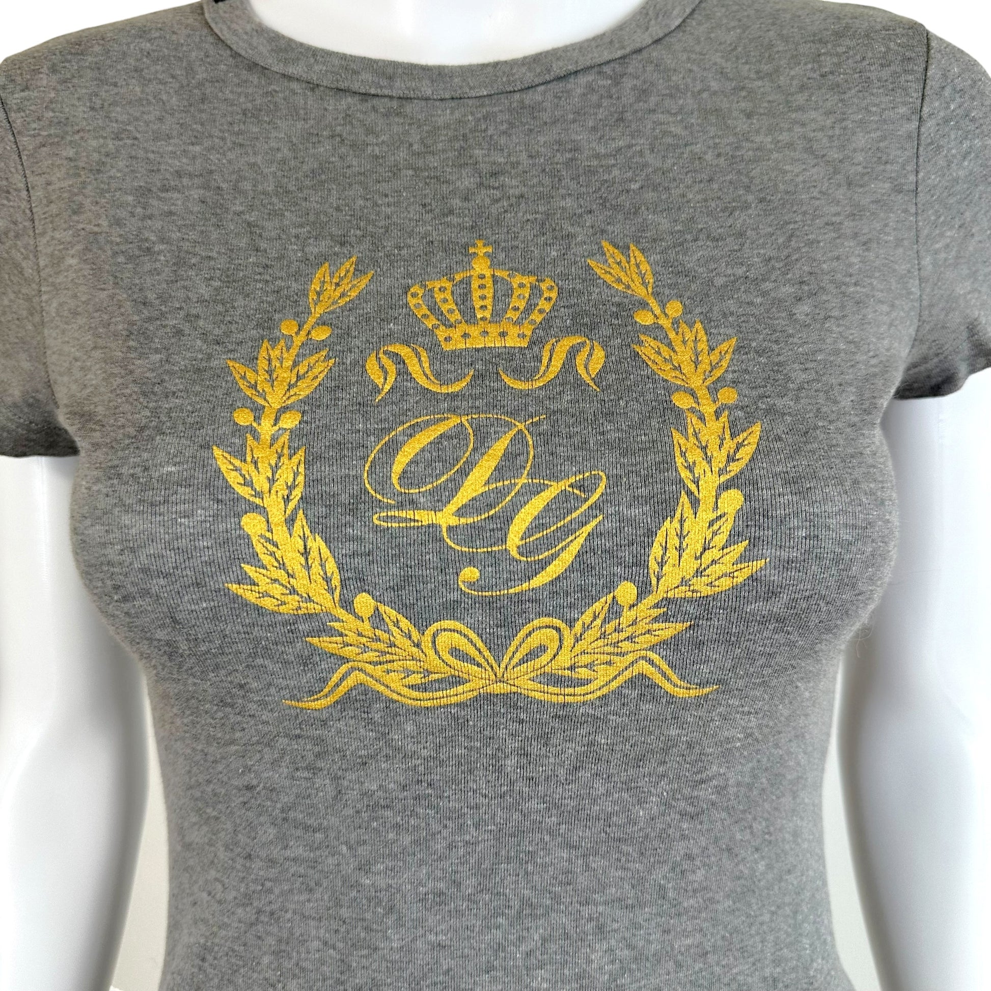 Dolce & Gabbana Gray Yellow Logo Crest Graphic T-Shirt
