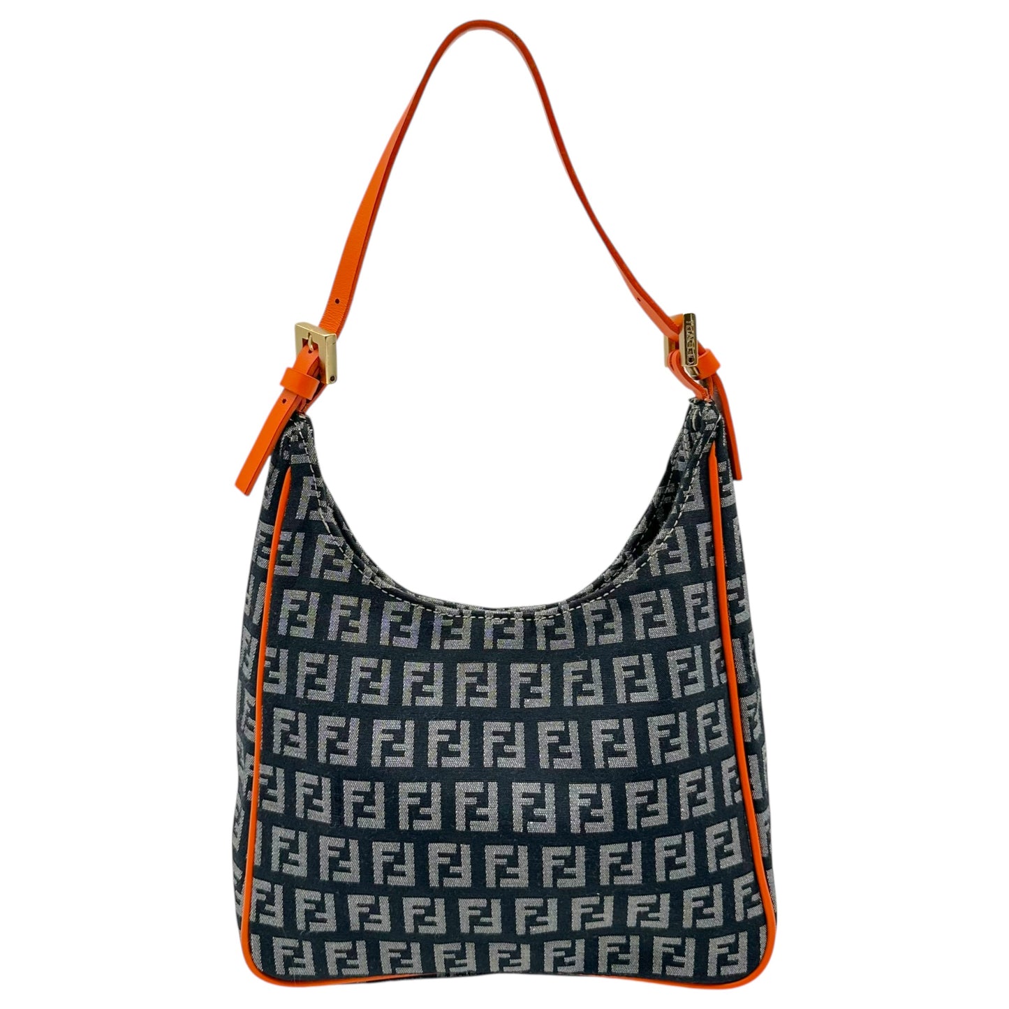 Fendi Black Zucchino Monogram Orange Leather Trim Mini Bag