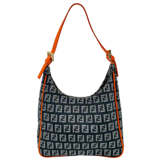Fendi Black Zucchino Monogram Orange Leather Trim Mini Bag