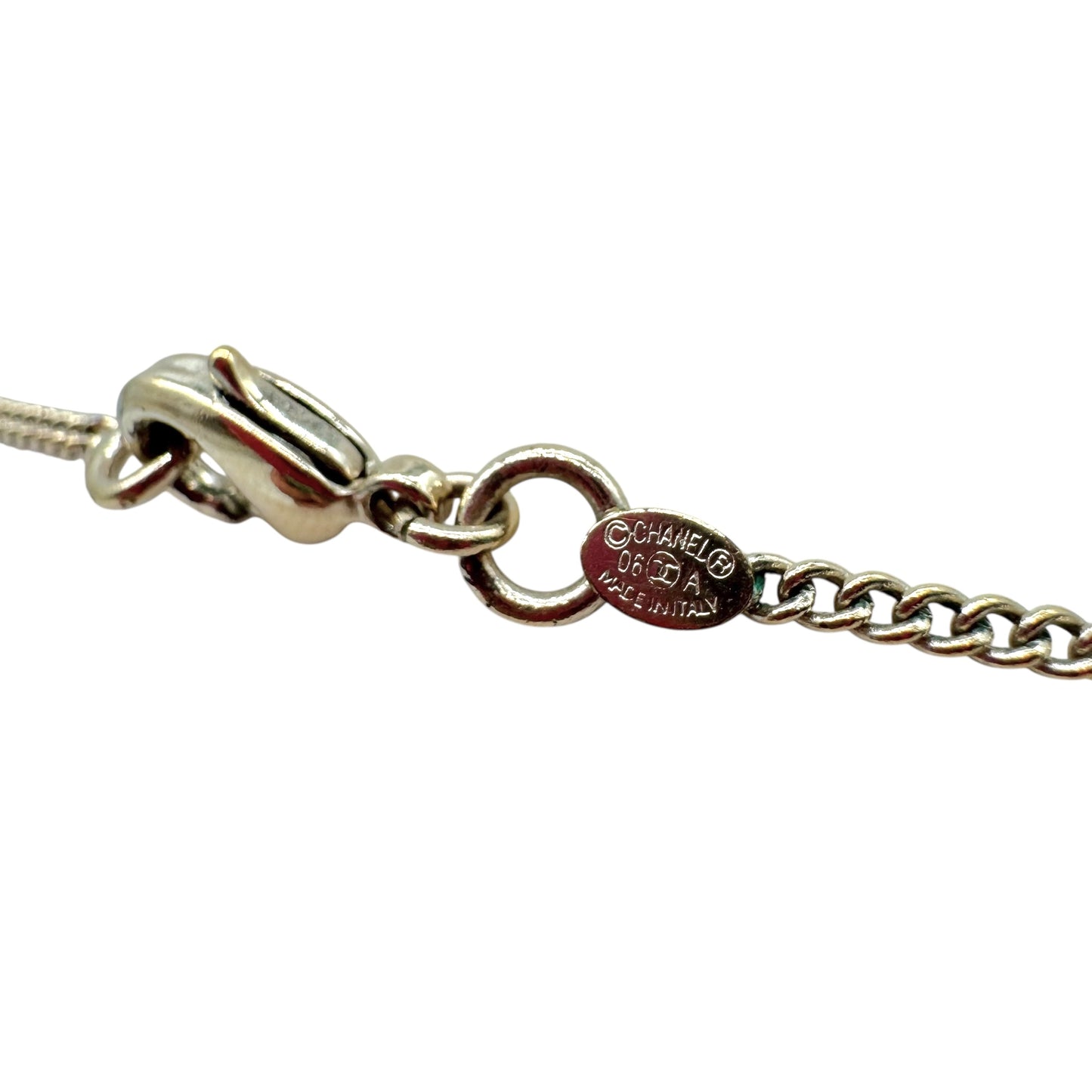 Chanel Pink & Black Lace Logo Larait Charm Necklace Autumn 2006