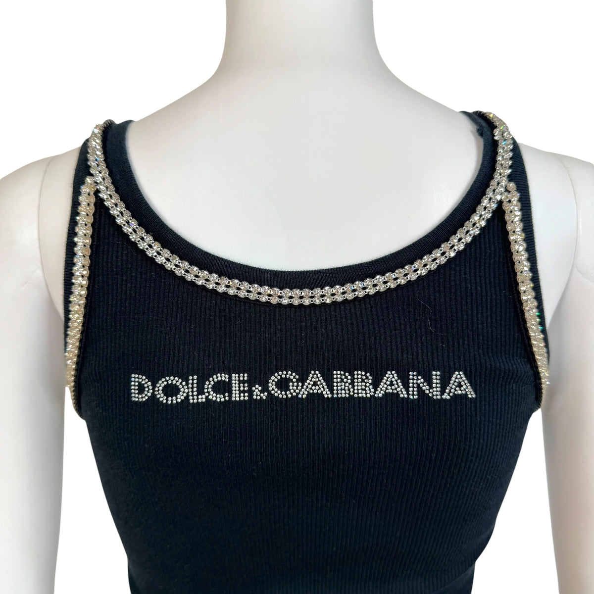 Dolce & Gabbana Black Rhinestone Logo Graphic Tank